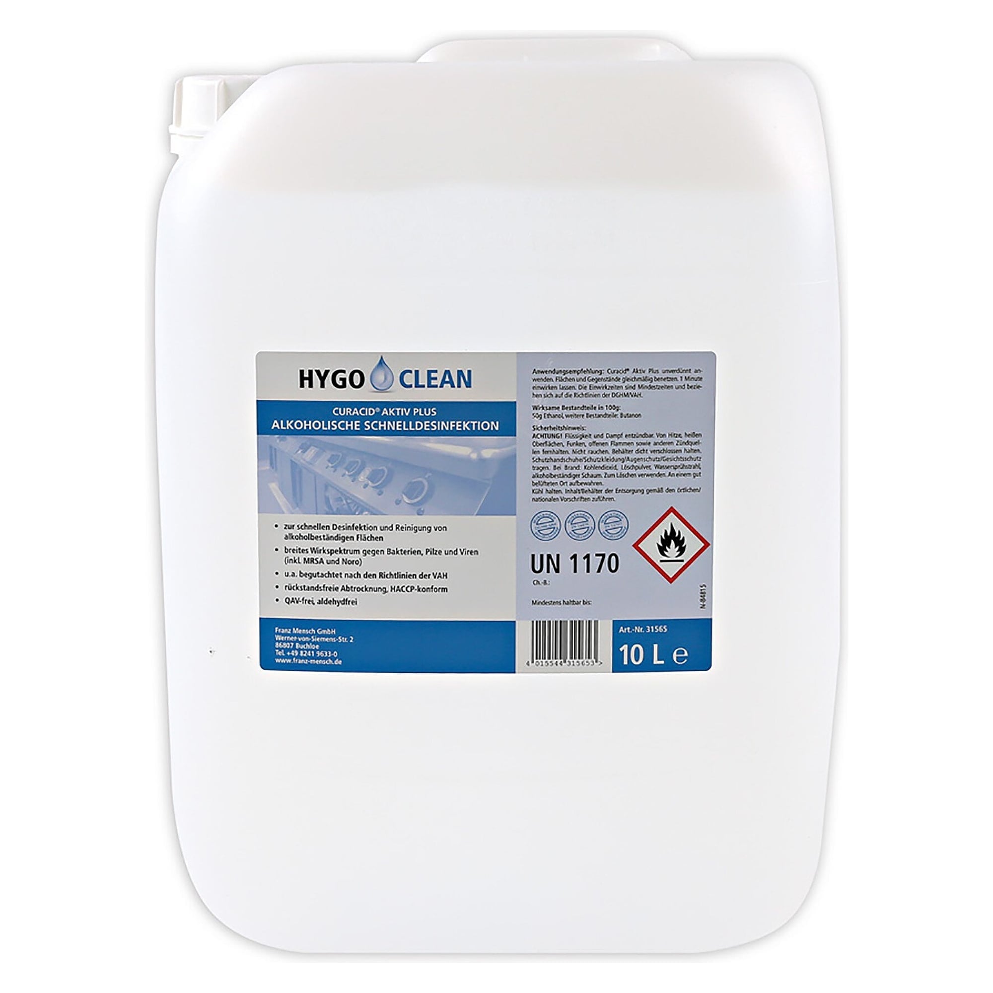 Alkoholische Schnelldesinfektion Curacid Aktiv Plus für Lebensmittelbereiche, gebrauchsfertig, 5 l - Franz Mensch 31564