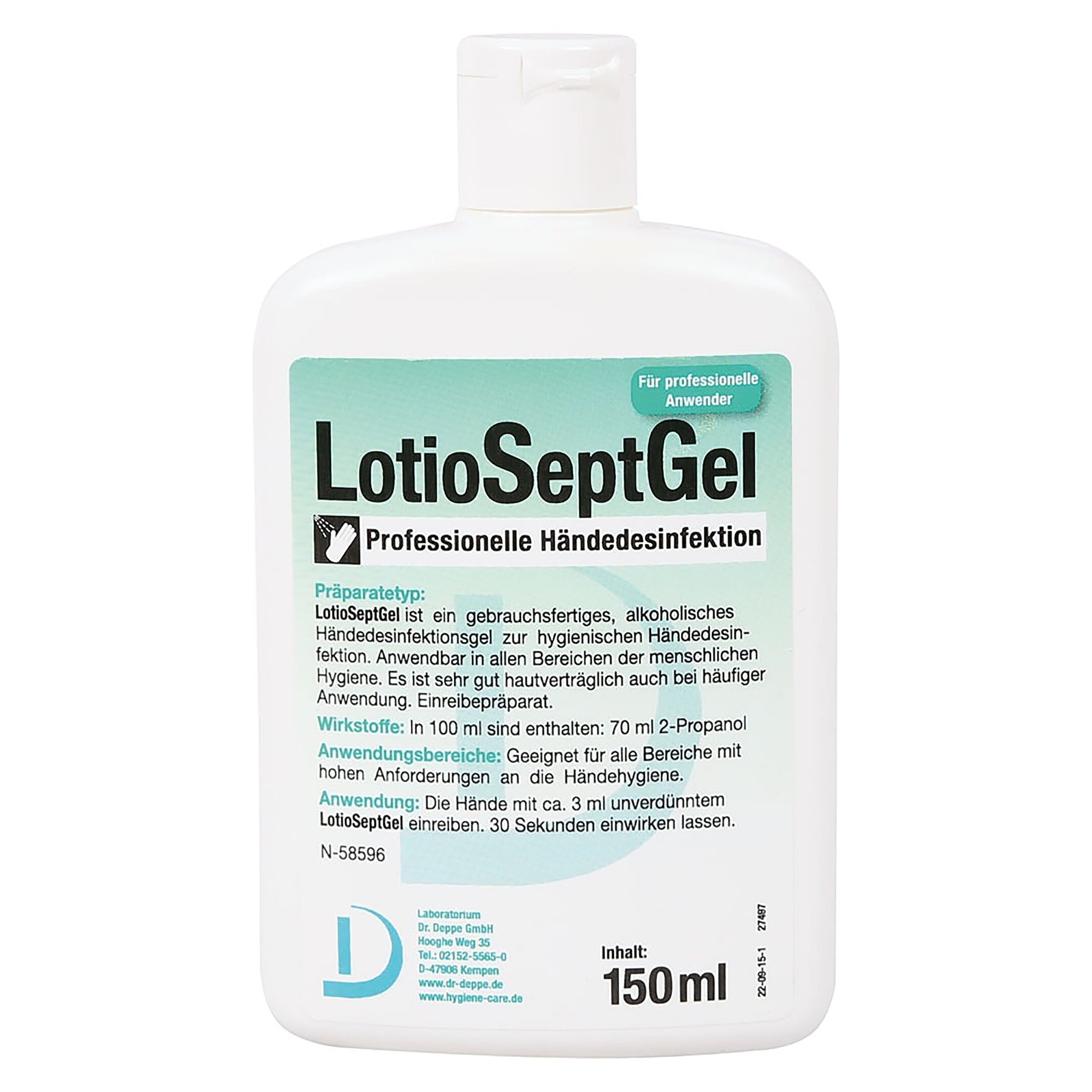 Händedesinfektion Lotio Sept Gel, VAH-gelistet, 150-ml-Flasche für unterwegs und Arbeitsplatz - Franz Mensch 315741