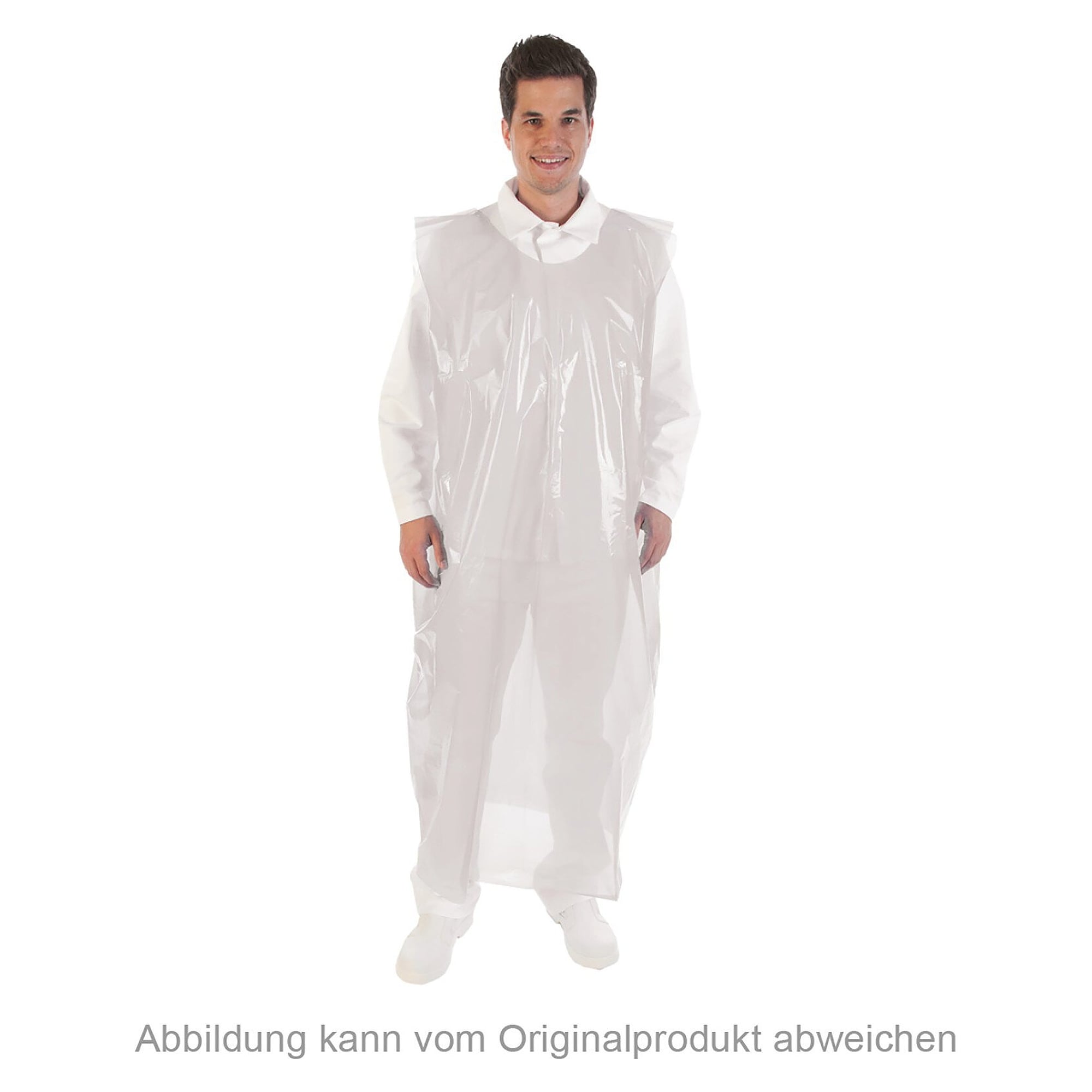 Einweg-Rundumschürze aus LDPE, 30 µm, 140 x 80 cm, glatt, weiß, VPE 50 - Franz Mensch 23610