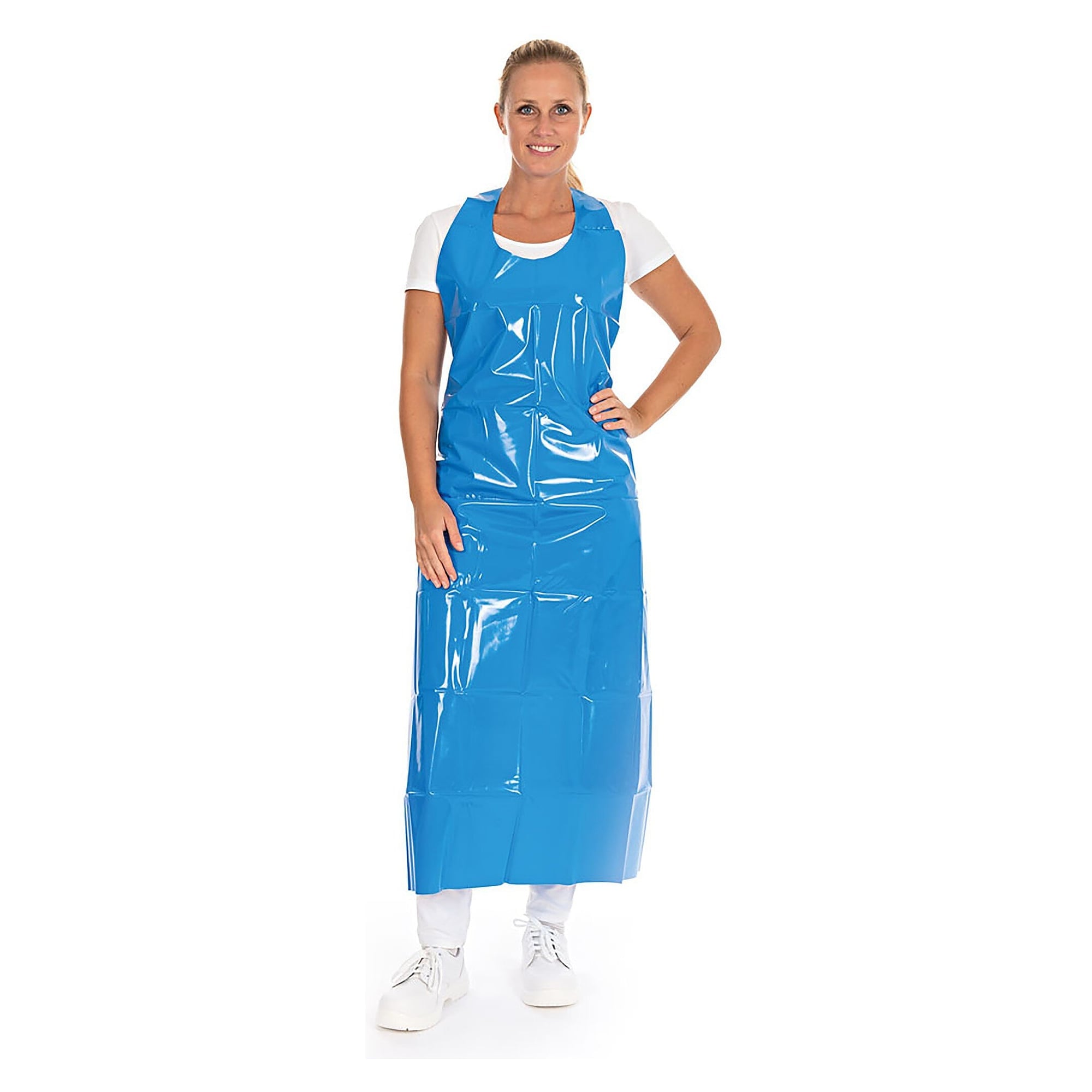 Tablier TPU bleue, 115 x 90 cm, env. 150 µm, alimentaire, lavable à 90 °C, une pièce, lot de 5 - Franz Mensch 237506