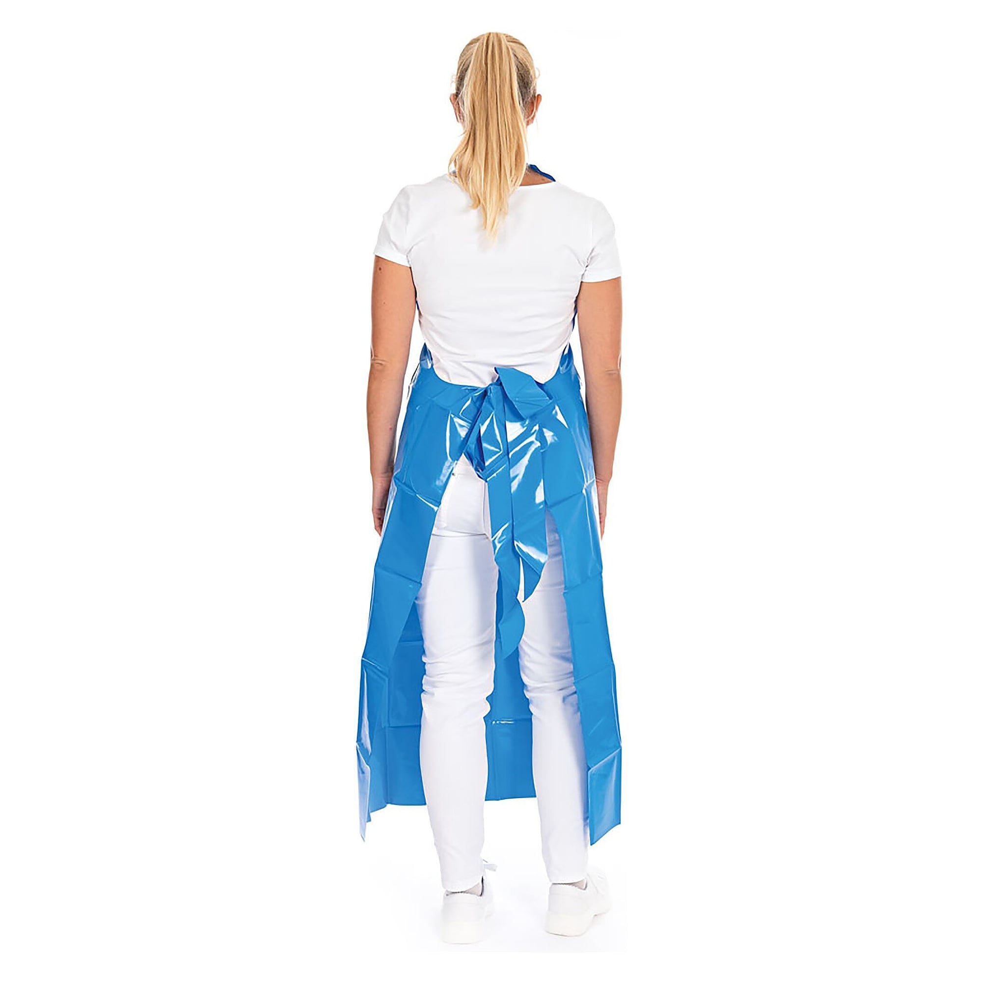 Tablier TPU bleue, longueur 130 cm, env. 150 µm, alimentaire, lavable à 90 °C, lot de 5 - Franz Mensch 237516