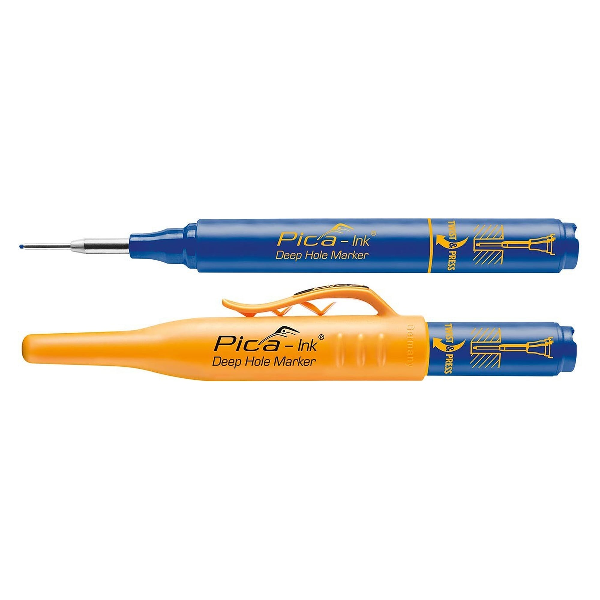 Tieflochmarker mit Edelstahl-Teleskopspitze, permanente Tinte, blau, SB-Blister - Pica 150/41/SB
