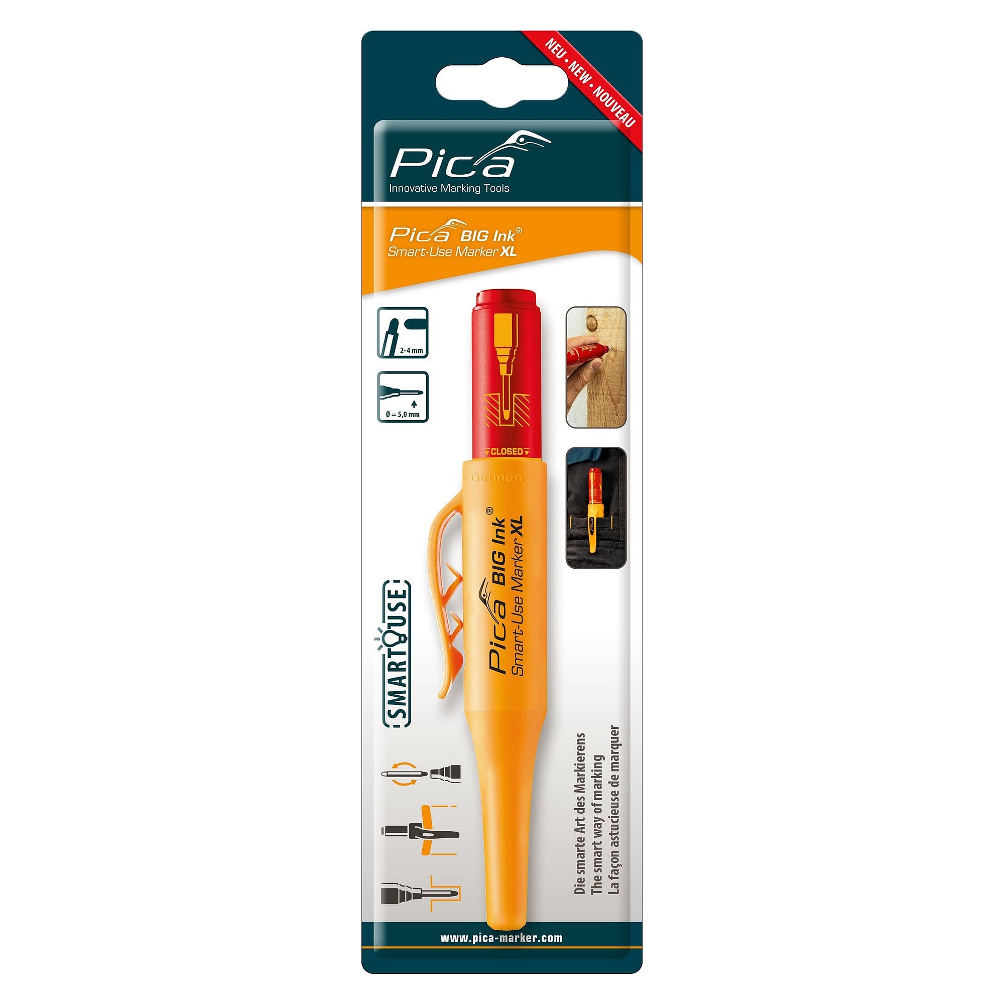 Smart-Use-Marker XL, Permanent- und Tieflochmarker in einem, rot, SB-Blister - Pica 170/40/SB