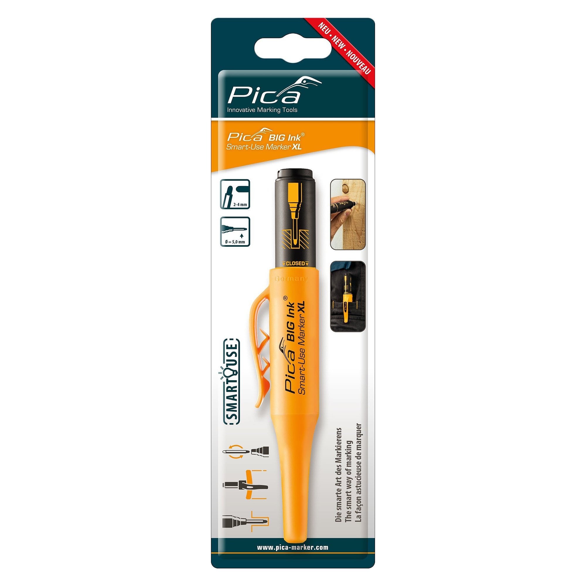 Smart-Use-Marker XL, Permanent- und Tieflochmarker in einem, schwarz, SB-Blister - Pica 170/46/SB