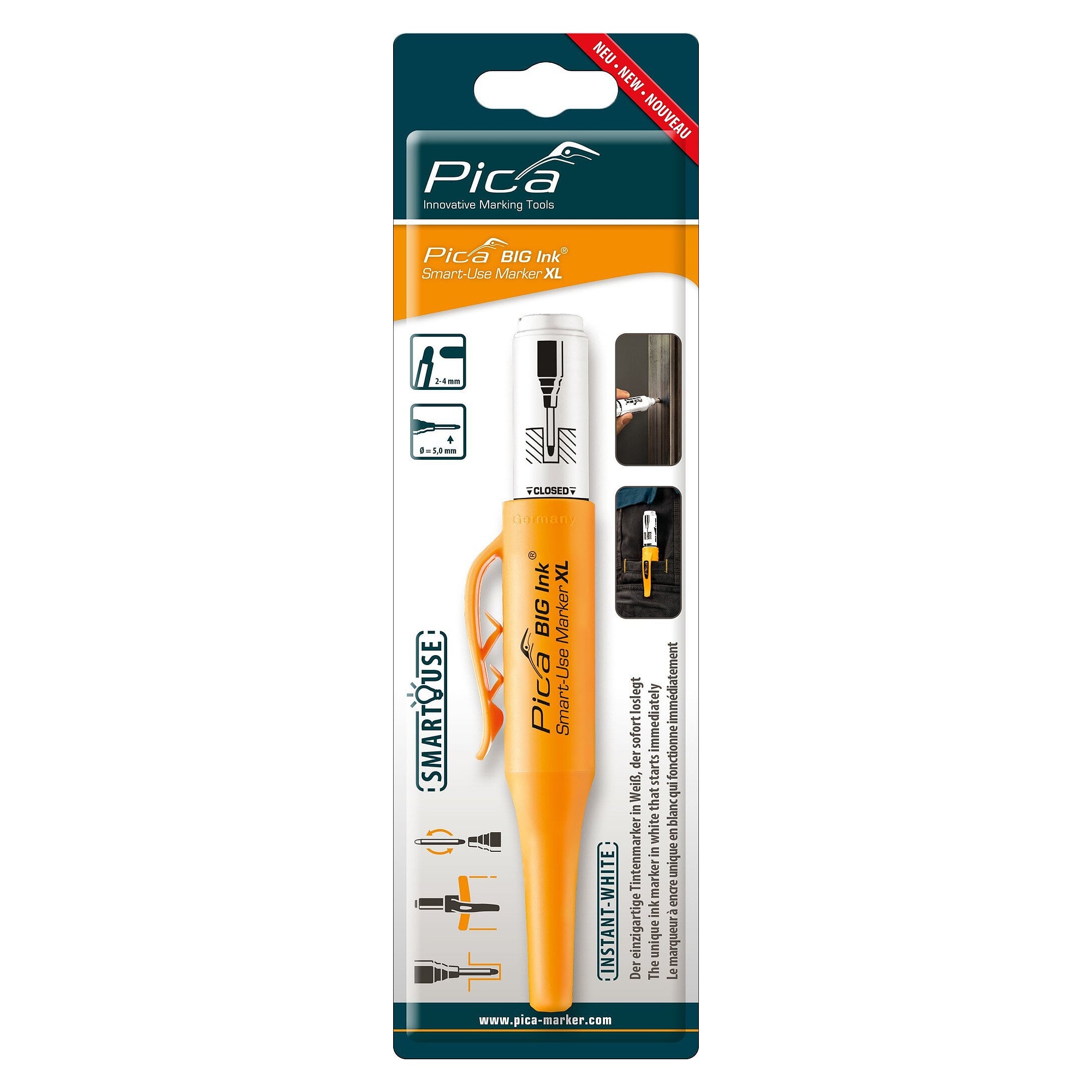 Smart-Use-Marker XL, Permanent- und Tieflochmarker in einem, weiß, SB-Blister - Pica 170/52/SB