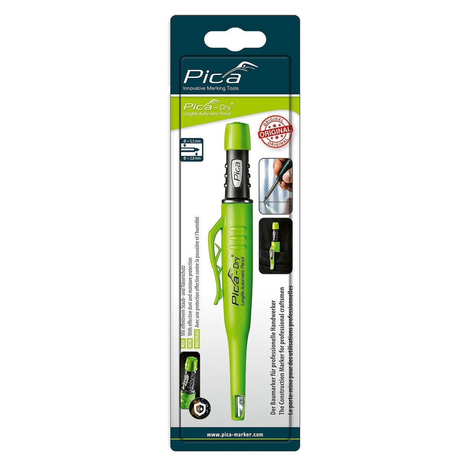 Construction marker with graphite lead, dust and moisture protected, refillable, blister pack - Pica 3030/SB
