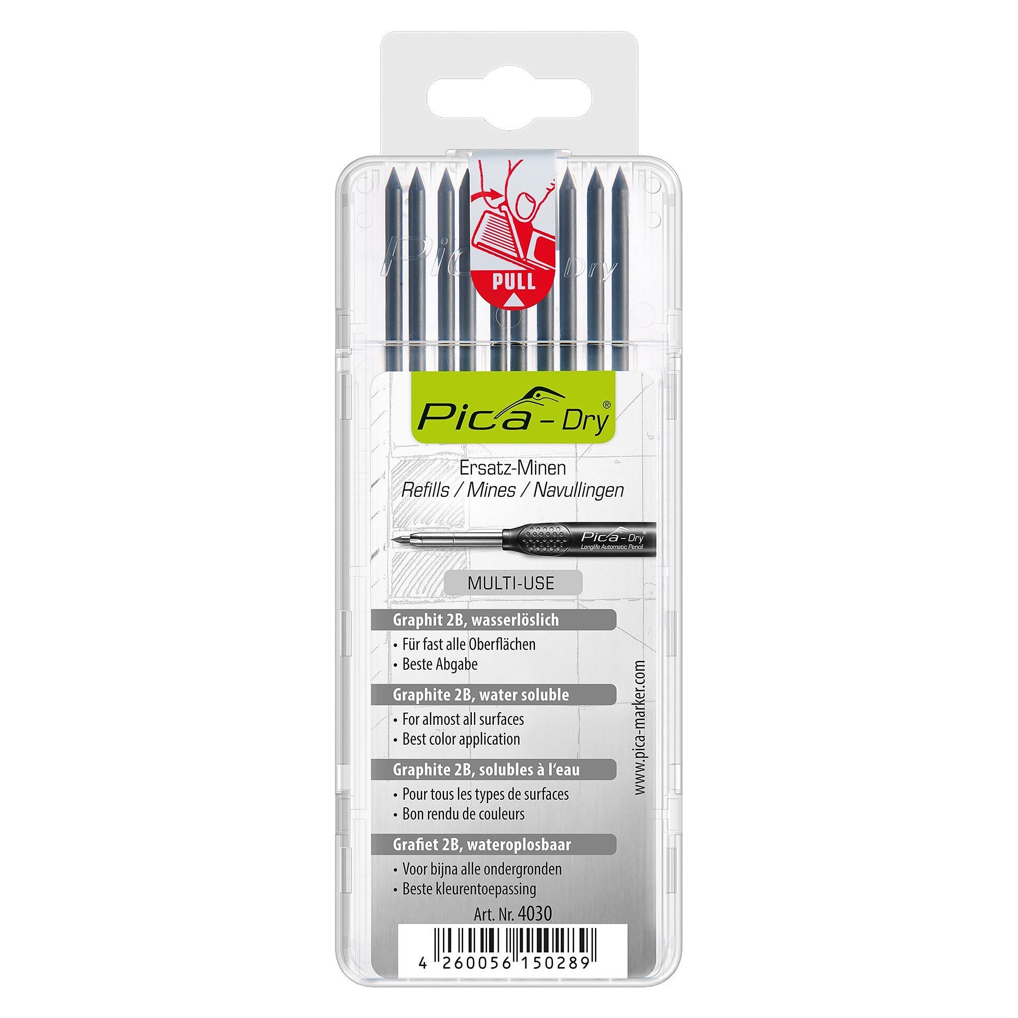 Ersatzminen-Set "Graphit" für Pica DRY Markierstift, 10 Minen Graphit, Blister - Pica 4030/SB