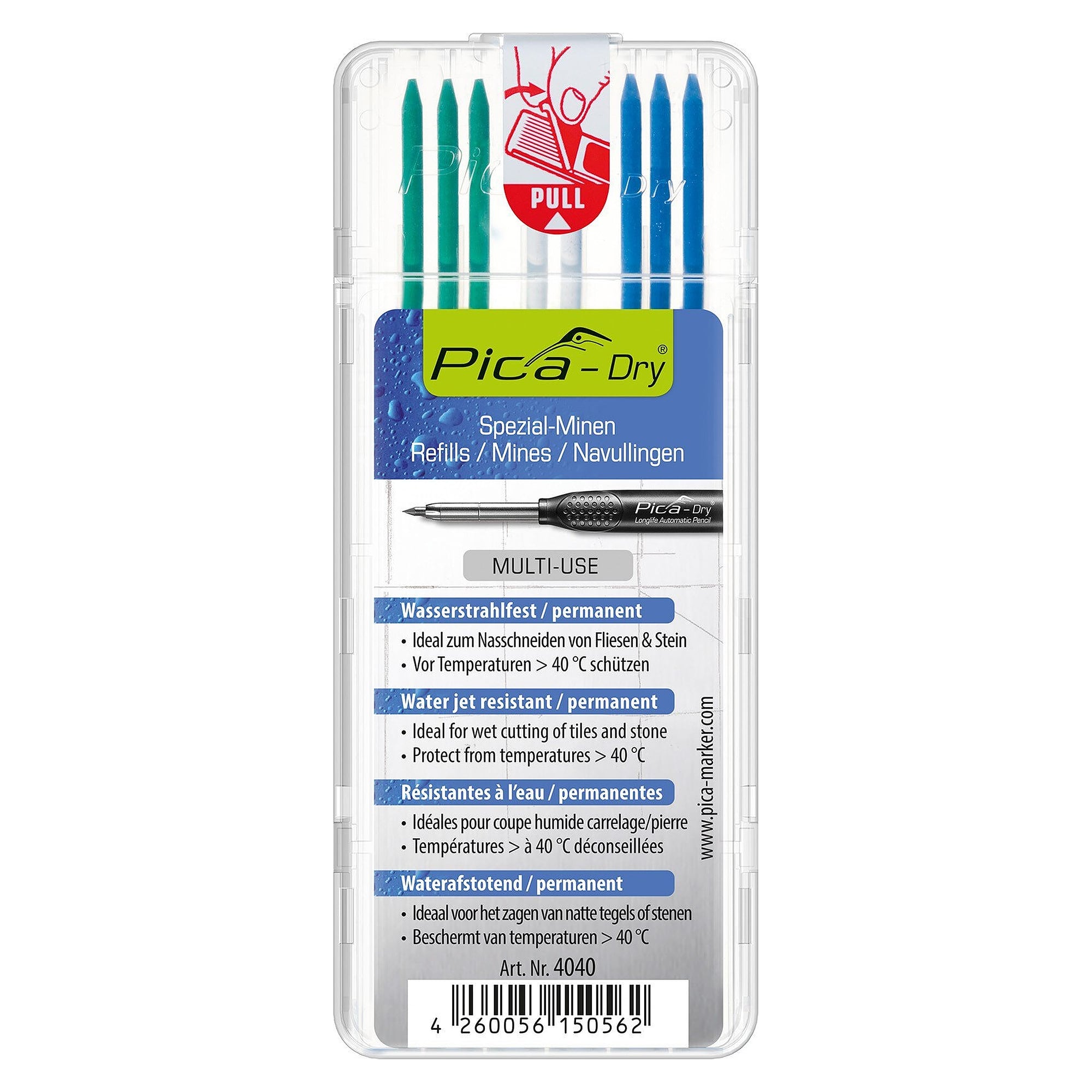 Ersatzminen-Set "Spezial" für Pica DRY Markierstift, 8 Minen Blau, Grün, Weiß - Pica 4040