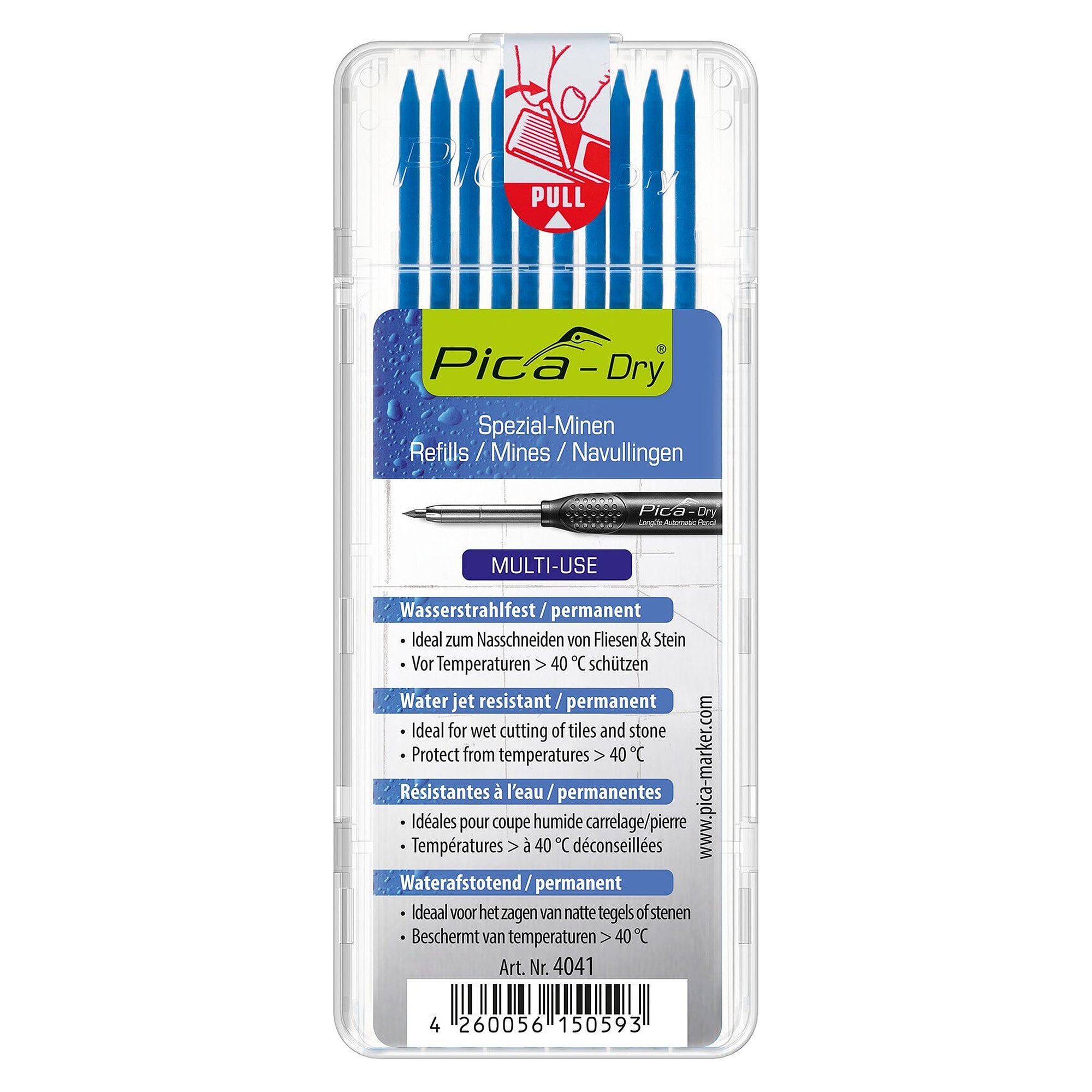 Ersatzminen-Set für Pica DRY Markierstift, 10 Minen Blau, wasserstrahlfest - Pica 4041
