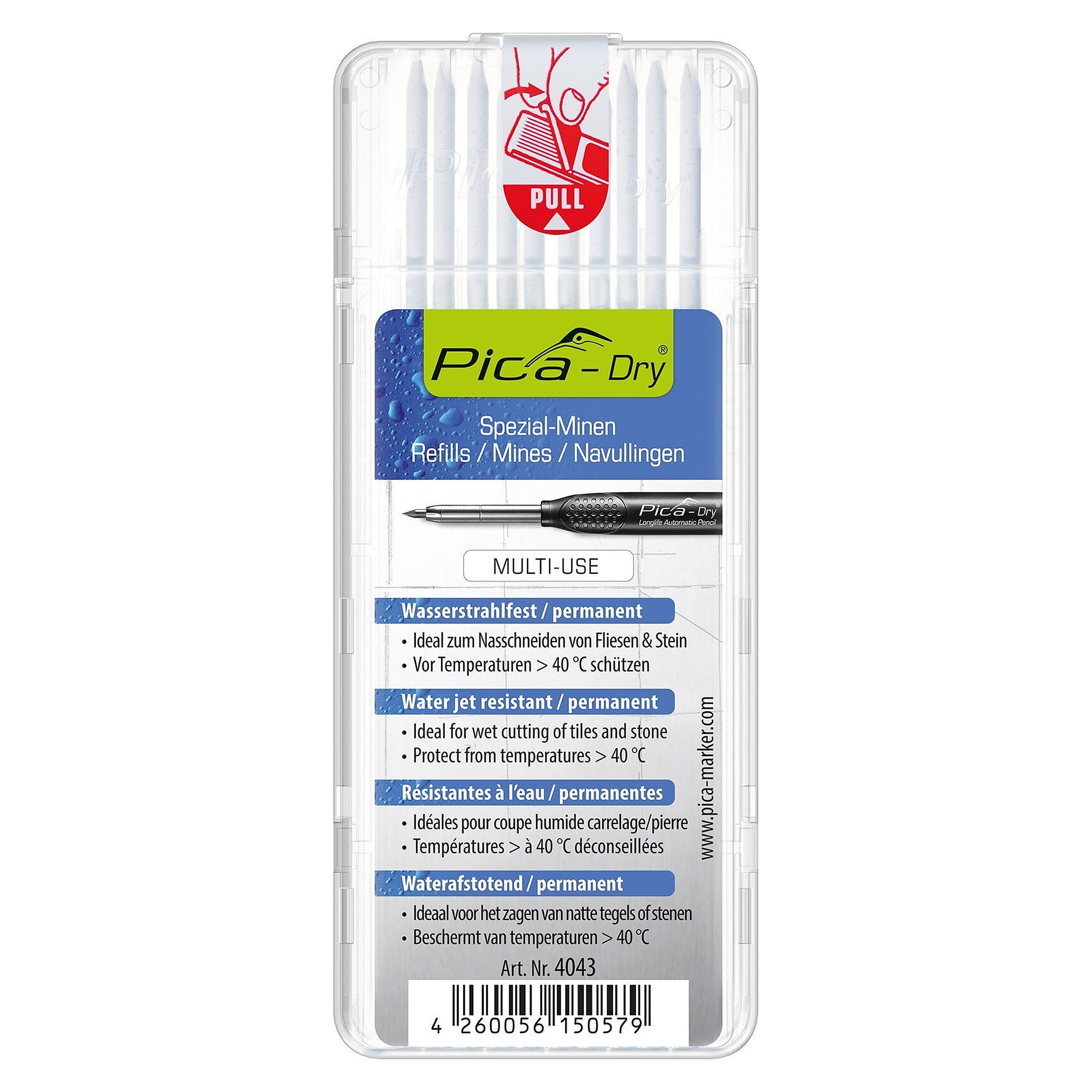Ersatzminen-Set für Pica DRY Markierstift, 10 Minen Weiß, wasserstrahlfest - Pica 4043