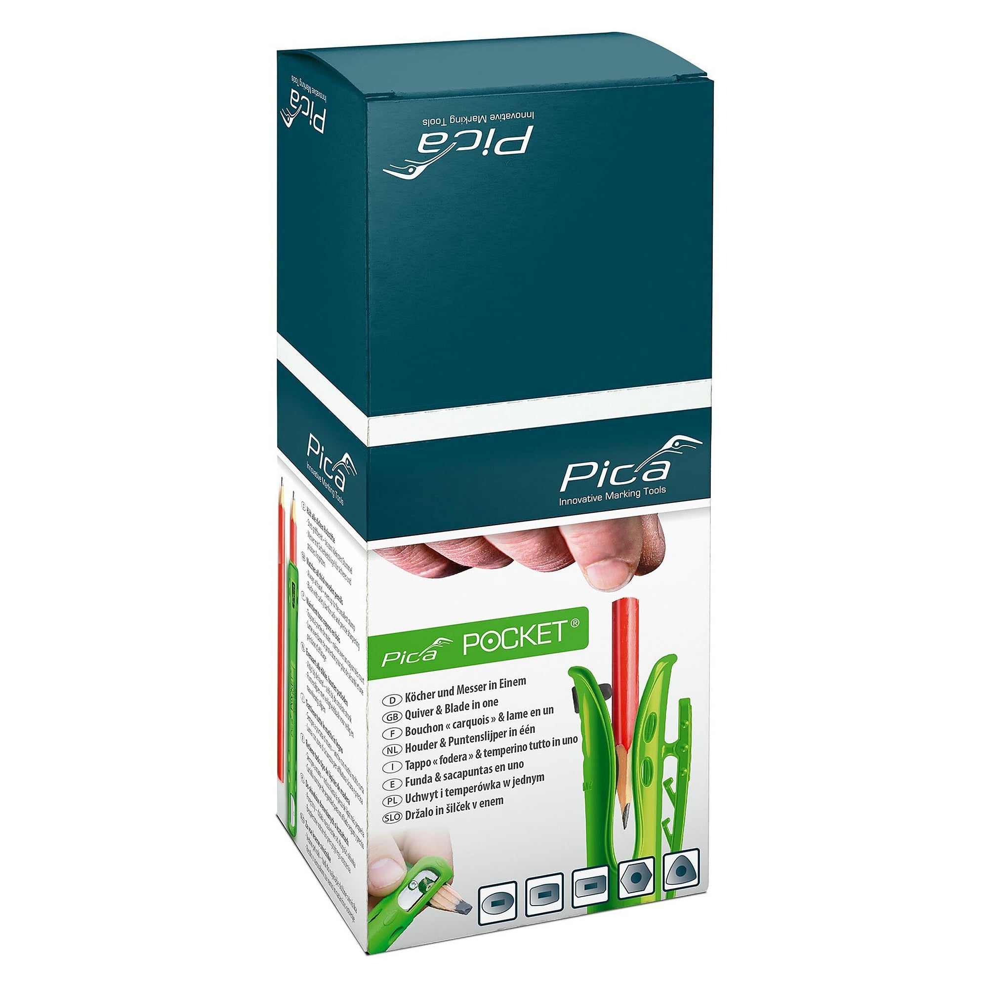Étui avec couteau à tailler intégré pour crayons de charpentier et crayons en bois épais, boîte de 10 - Pica 505
