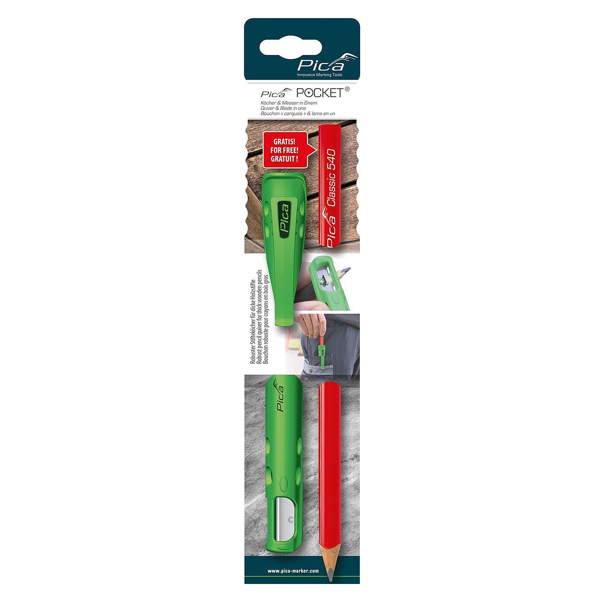 Pocket Stiftköcher mit integriertem Spitzmesser, inkl. Zimmermannstift 24 cm - Pica 505/01