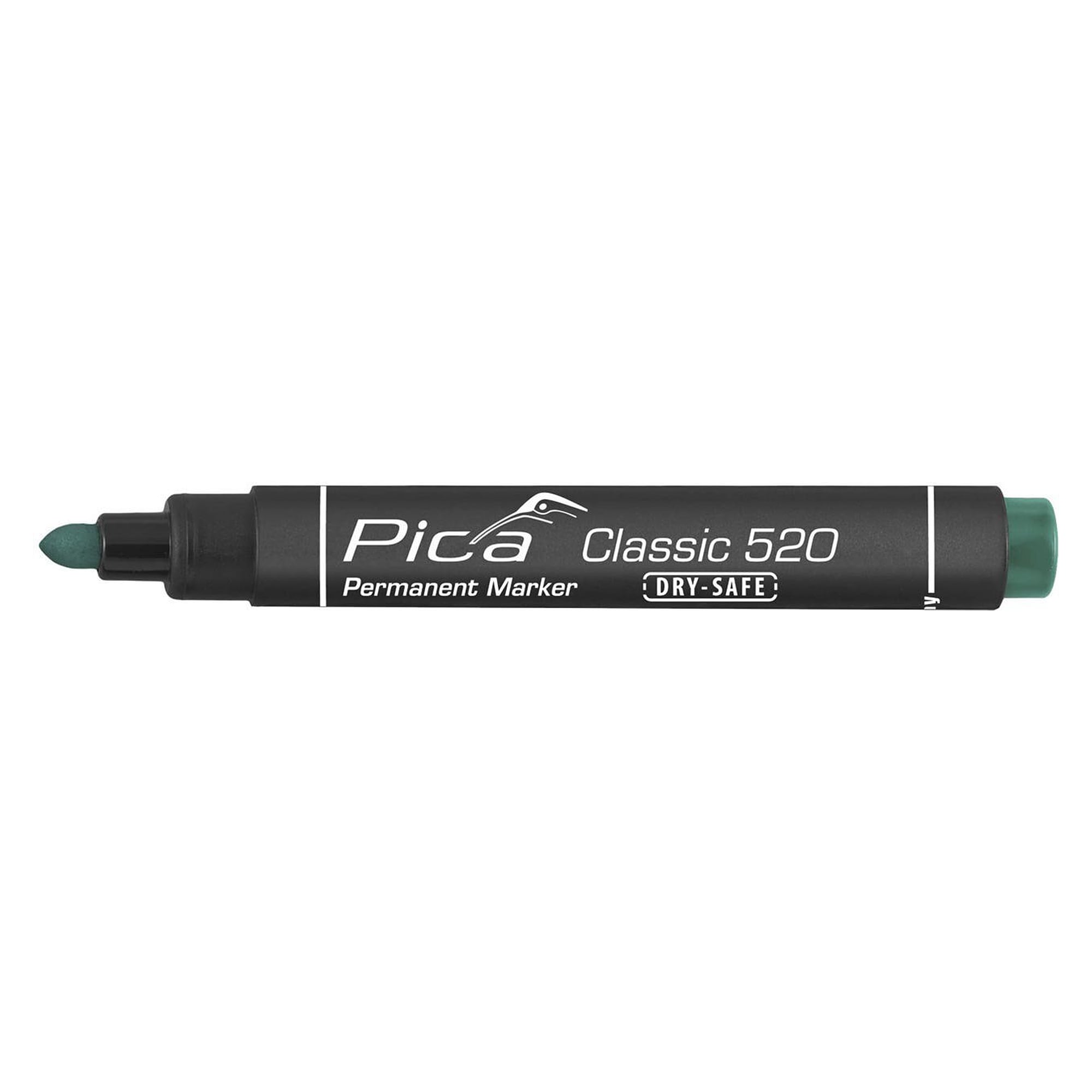 Permanent marker with bullet tip, line width 1 to 4 mm, green, waterproof - Pica 520/36
