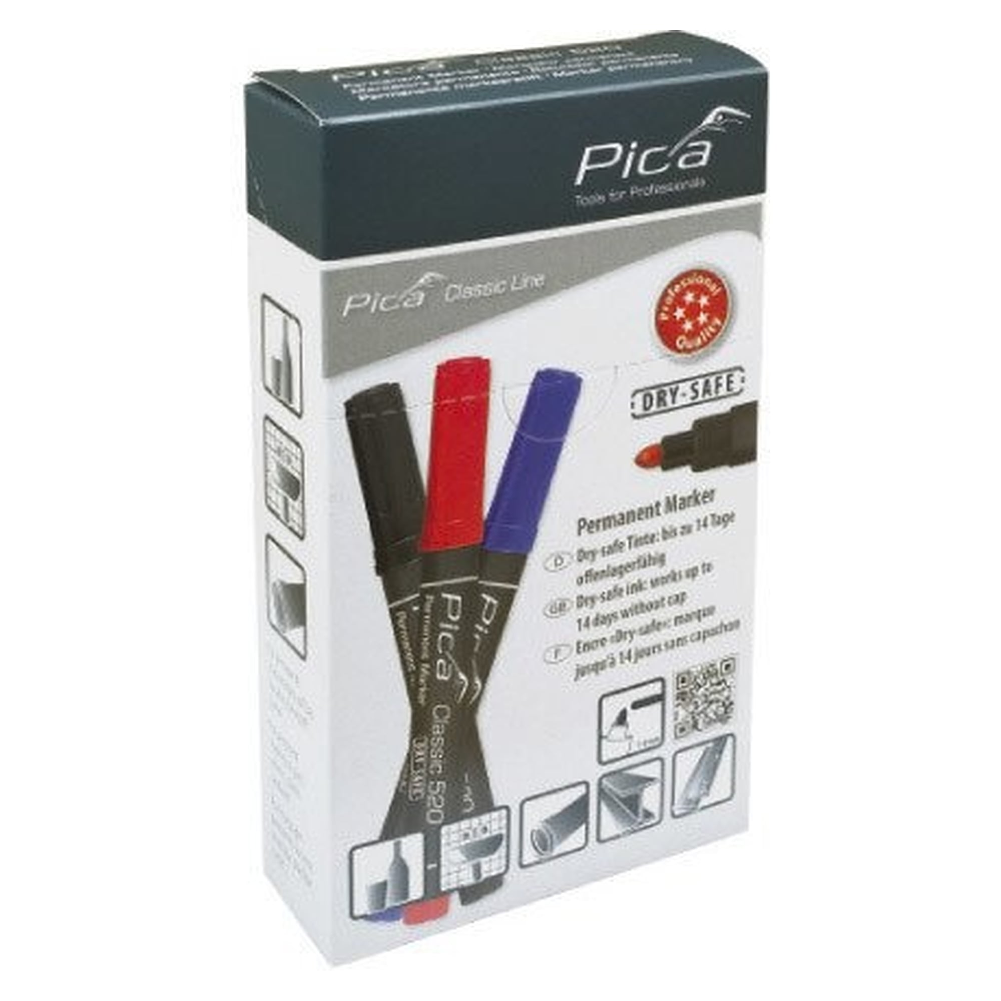 Permanent marker with bullet tip, line width 1 to 4 mm, blue, waterproof, blister pack - Pica 520/41/SB