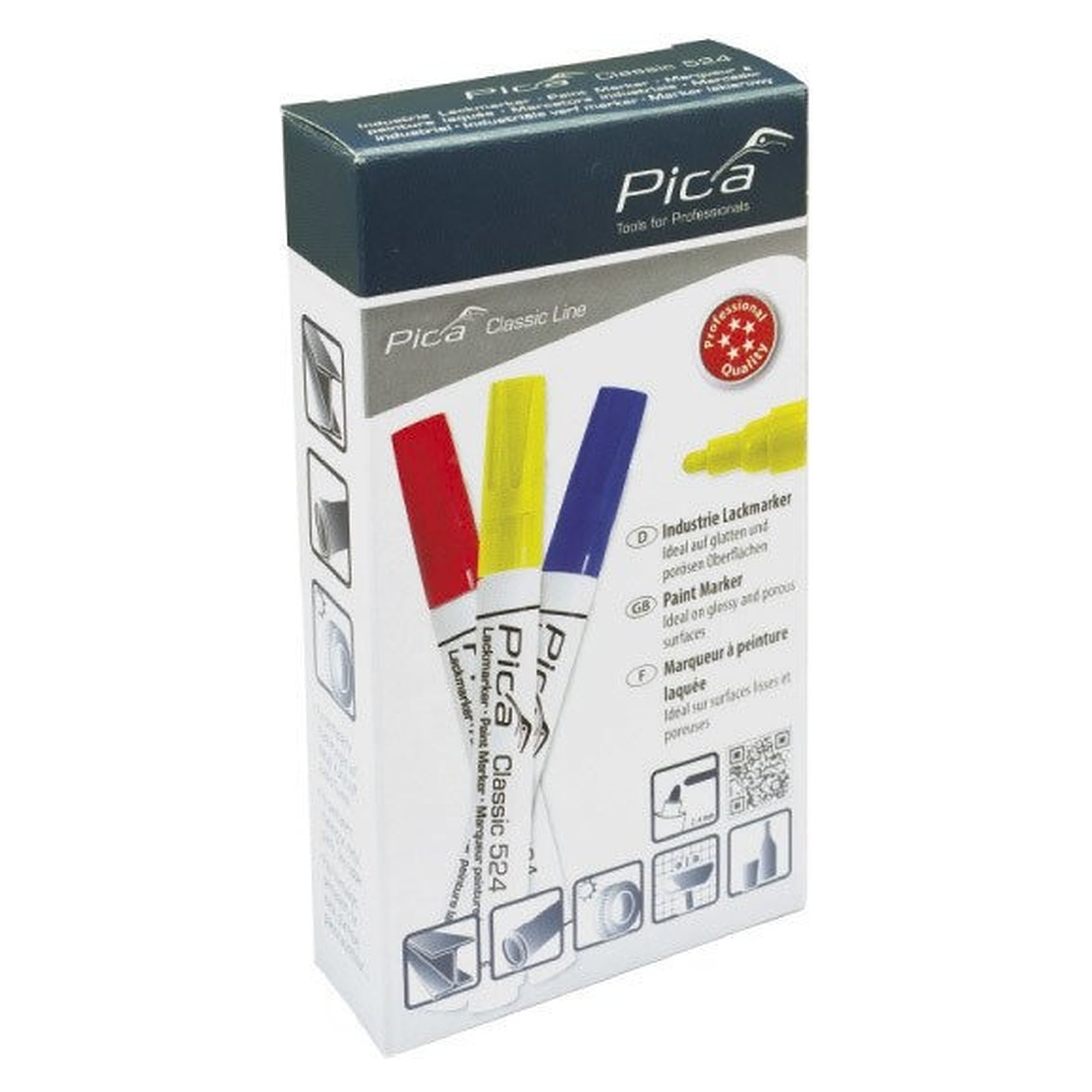 Lack- und Industriemarker mit Rundspitze 2 bis 4 mm, schwarz, deckend und lichtecht - Pica 524/46