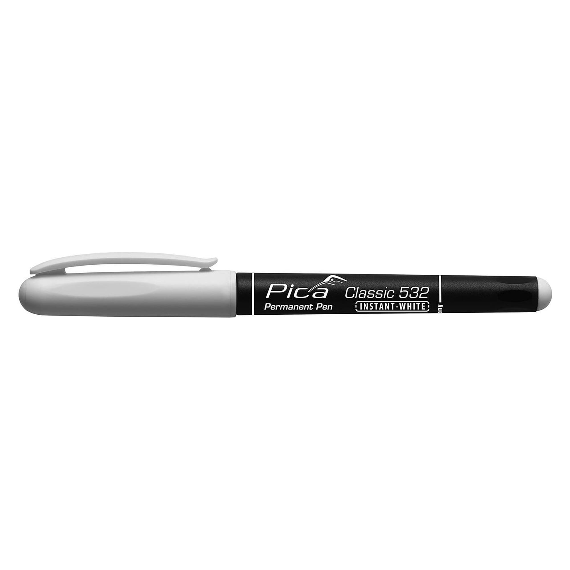 White permanent pen INSTANT WHITE with fine bullet tip 1 to 2 mm, no shaking or pumping - Pica 532/52