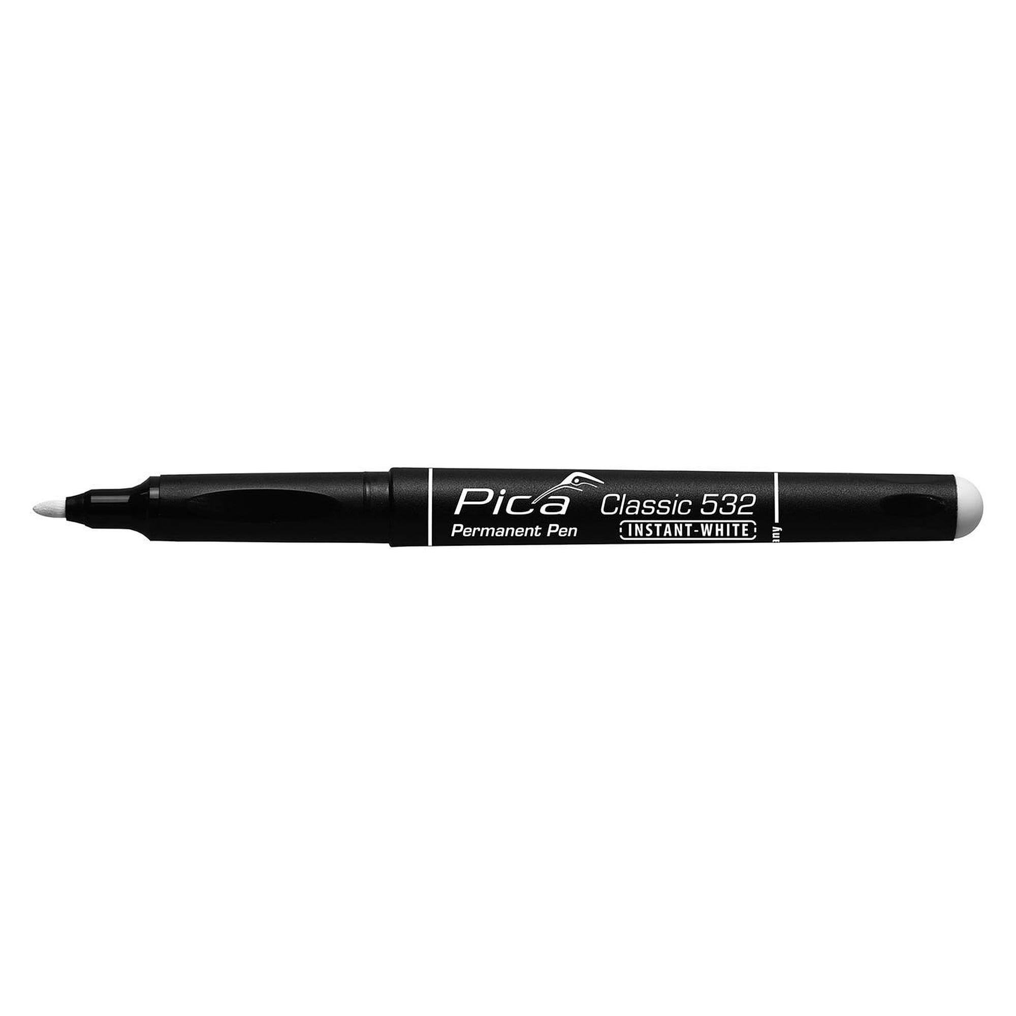 Weißer Permanent-Pen INSTANT WHITE mit feiner Rundspitze 1 bis 2 mm, ohne Schütteln und Pumpen, im Blister - Pica 532/52/SB