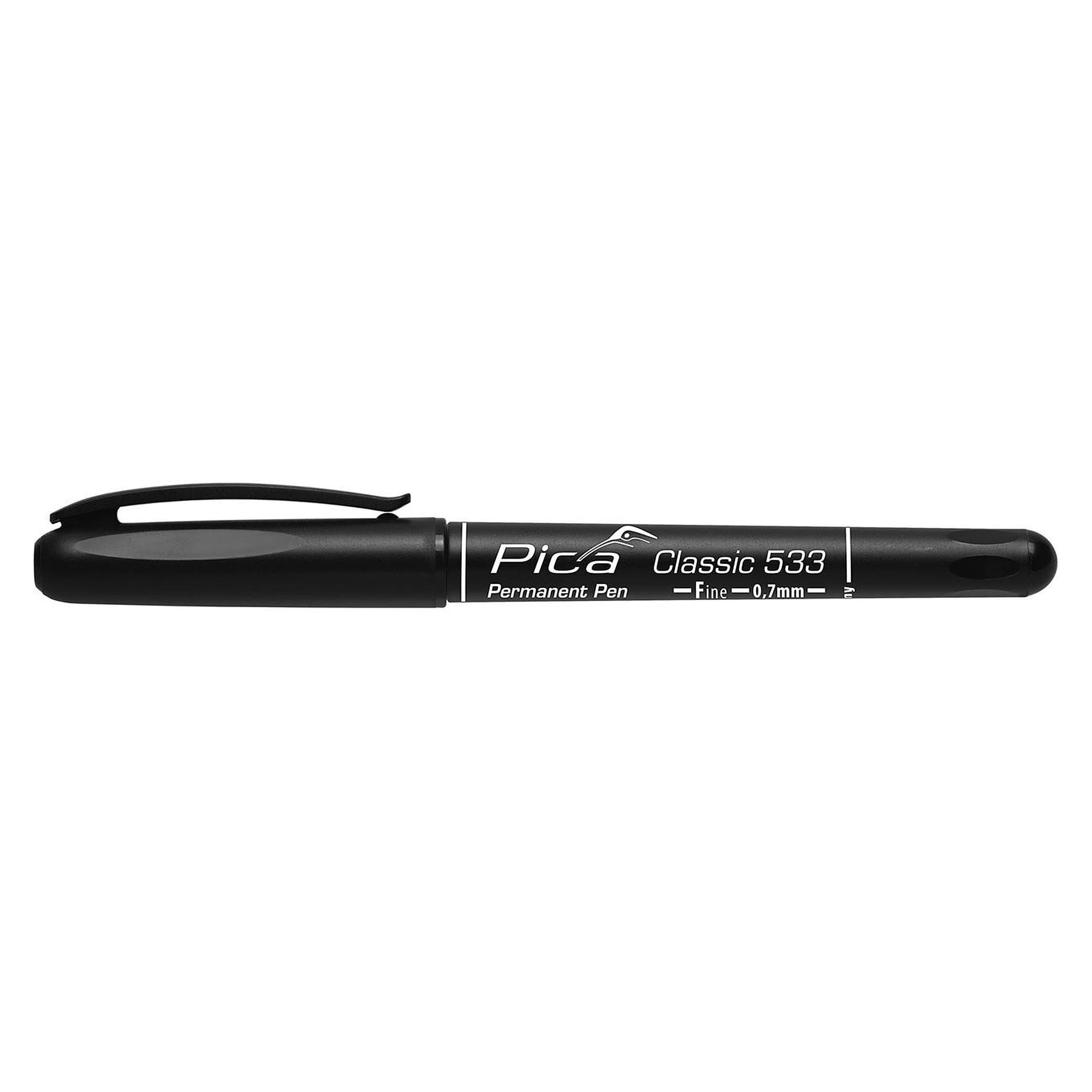 Permanent-Pen mit feiner Rundspitze, Strichbreite 0,7 mm, schwarz, wasserfest und abriebfest - Pica 533/46