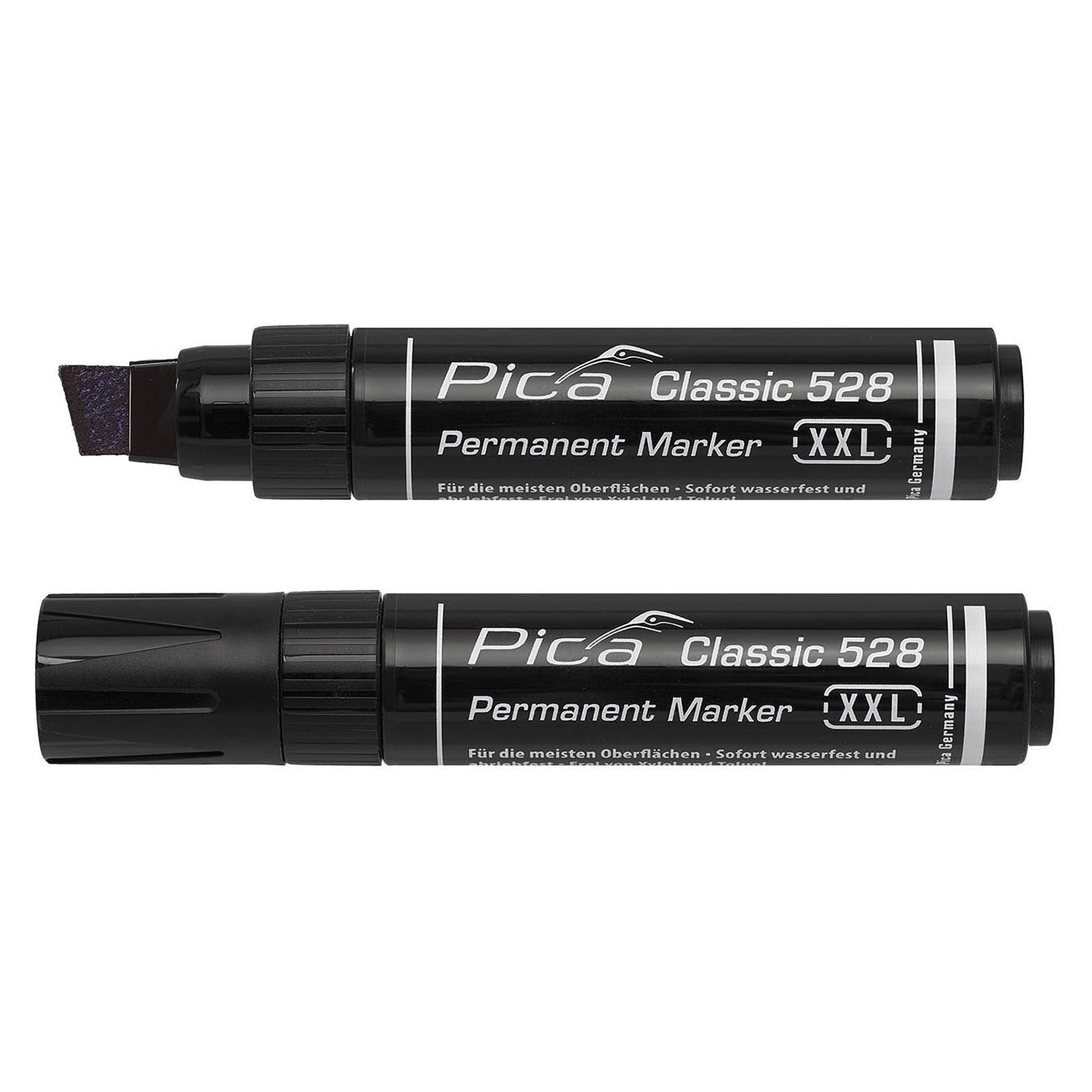 Permanentmarker XXL schwarz mit Keilspitze, Strichbreite 4 bis 12 mm, wasserfest, im Blister - Pica 528/46/SB