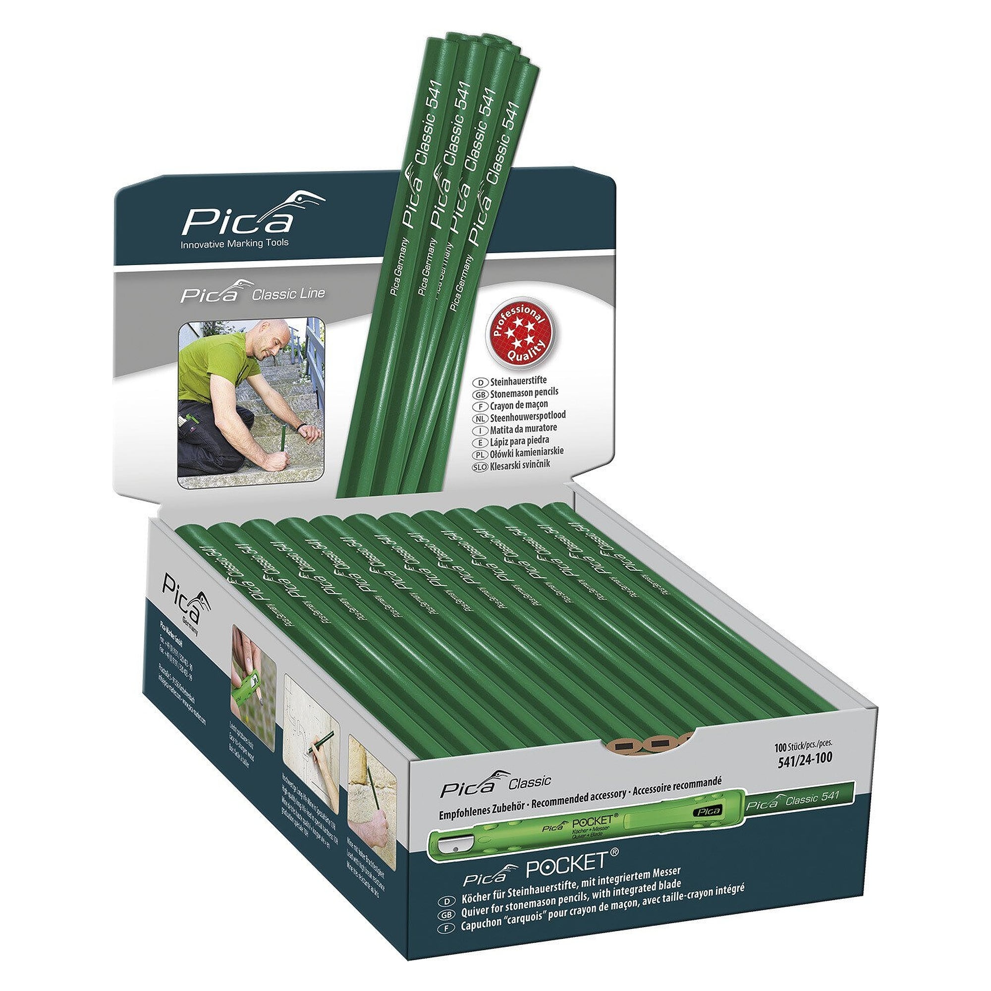 Stonemason's pencil oval 24 cm, graphite lead in special hardness 10H, 100 pieces in display box - Pica 541/24-100