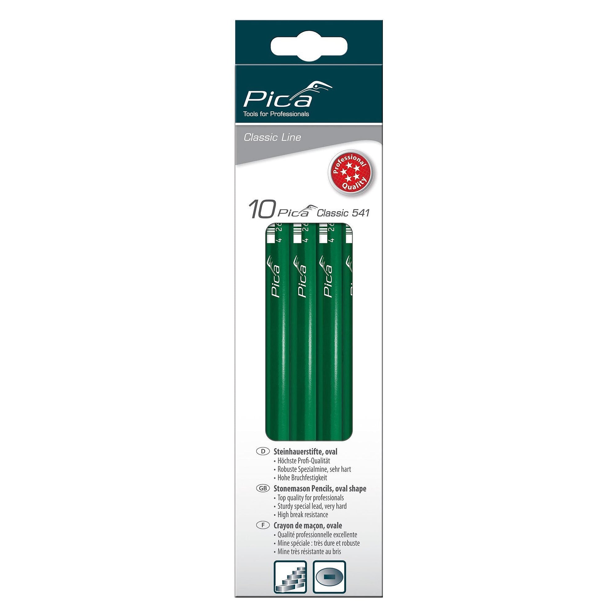 Steinhauerstift 24 cm, ovale Form, extra harte Graphitmine 10H, 10er-Packung - Pica 541/24-10