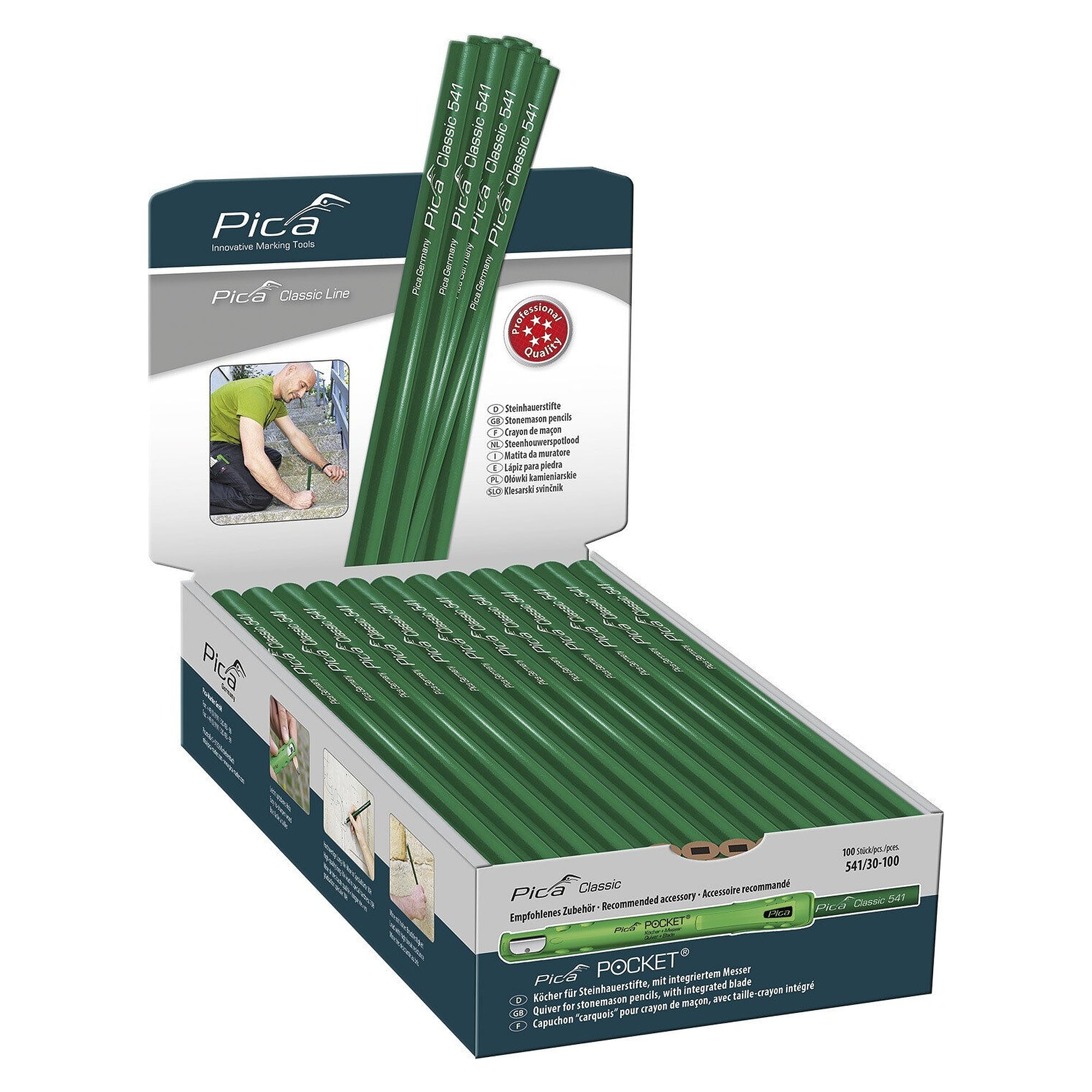Stonemason's pencil oval 30 cm, graphite lead in special hardness 10H, 100 pieces in display box - Pica 541/30-100