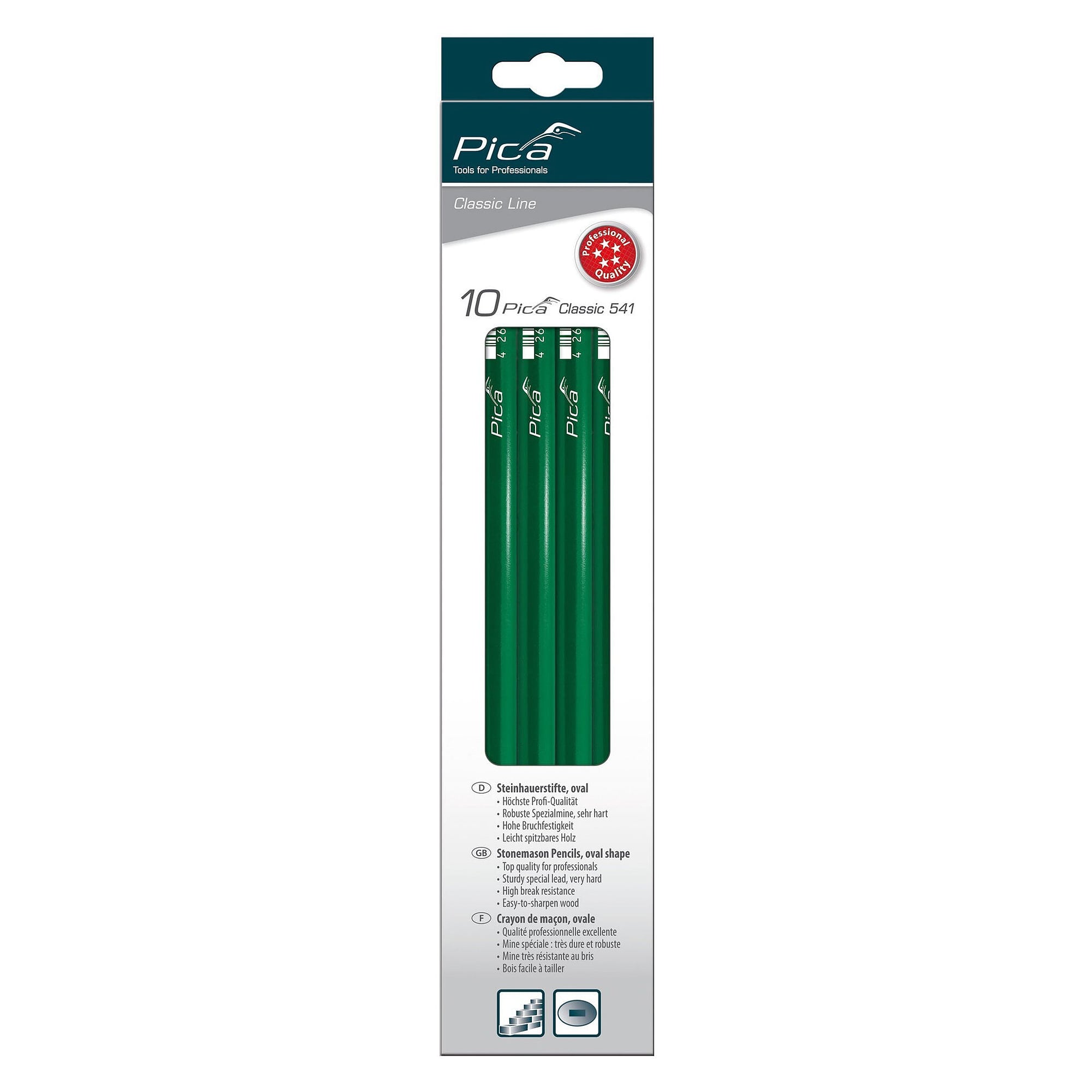 Stonemason pencil 30 cm with 10H graphite lead, oval shape, pack of 10 - Pica 541/30-10