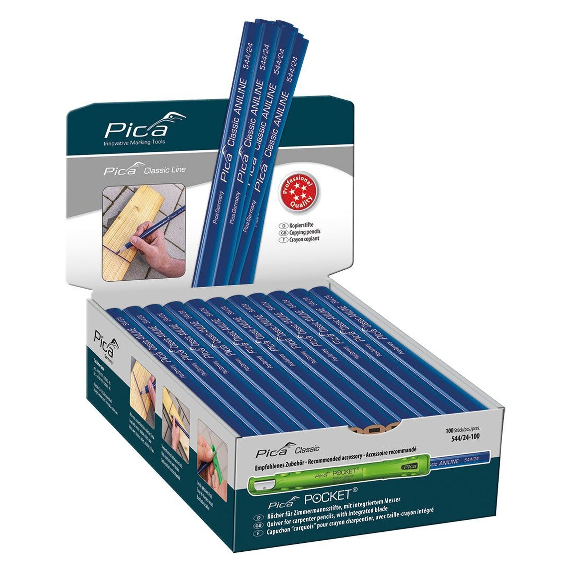 ANILINE copying pencil 24 cm for marking wet timber, box of 100 - Pica 544/24-100