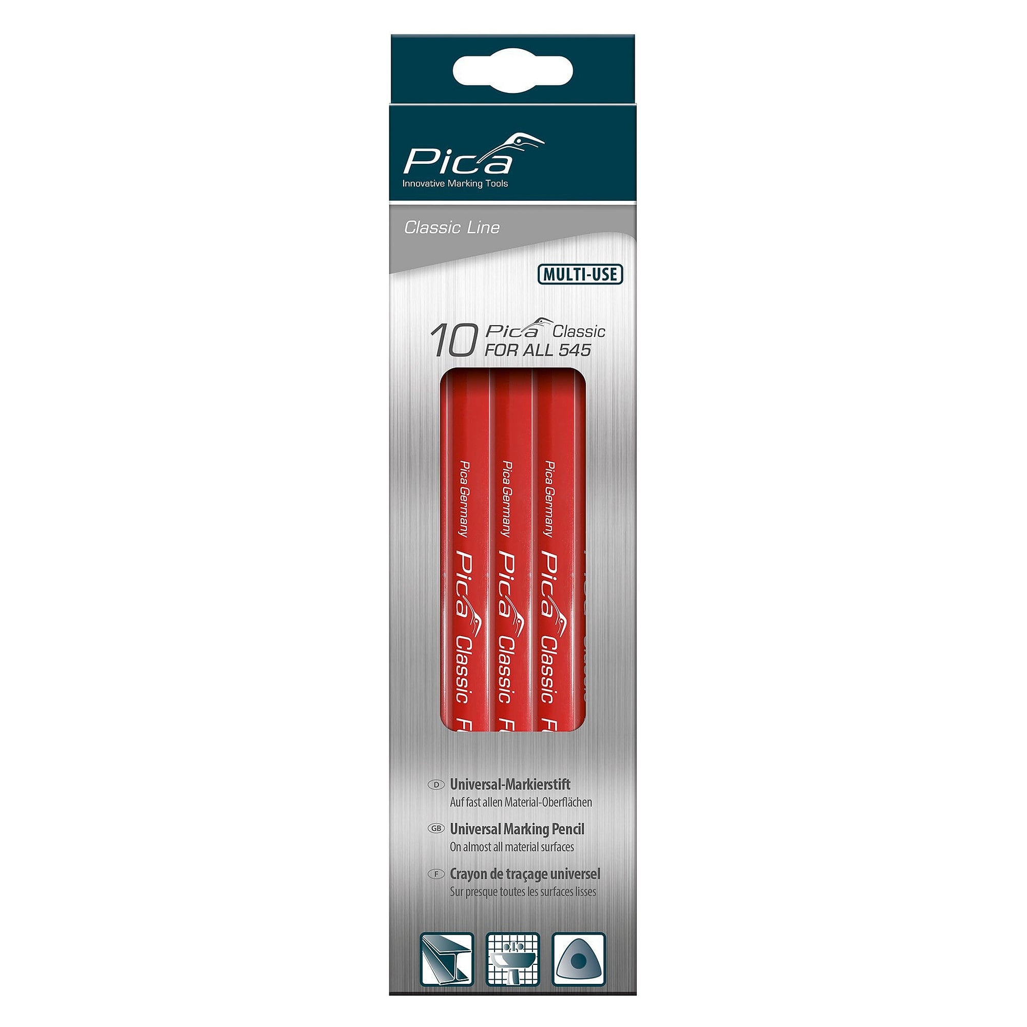 FOR ALL universal marking pencil graphite 23 cm for smooth and wet surfaces, pack of 10 - Pica 545/24-10