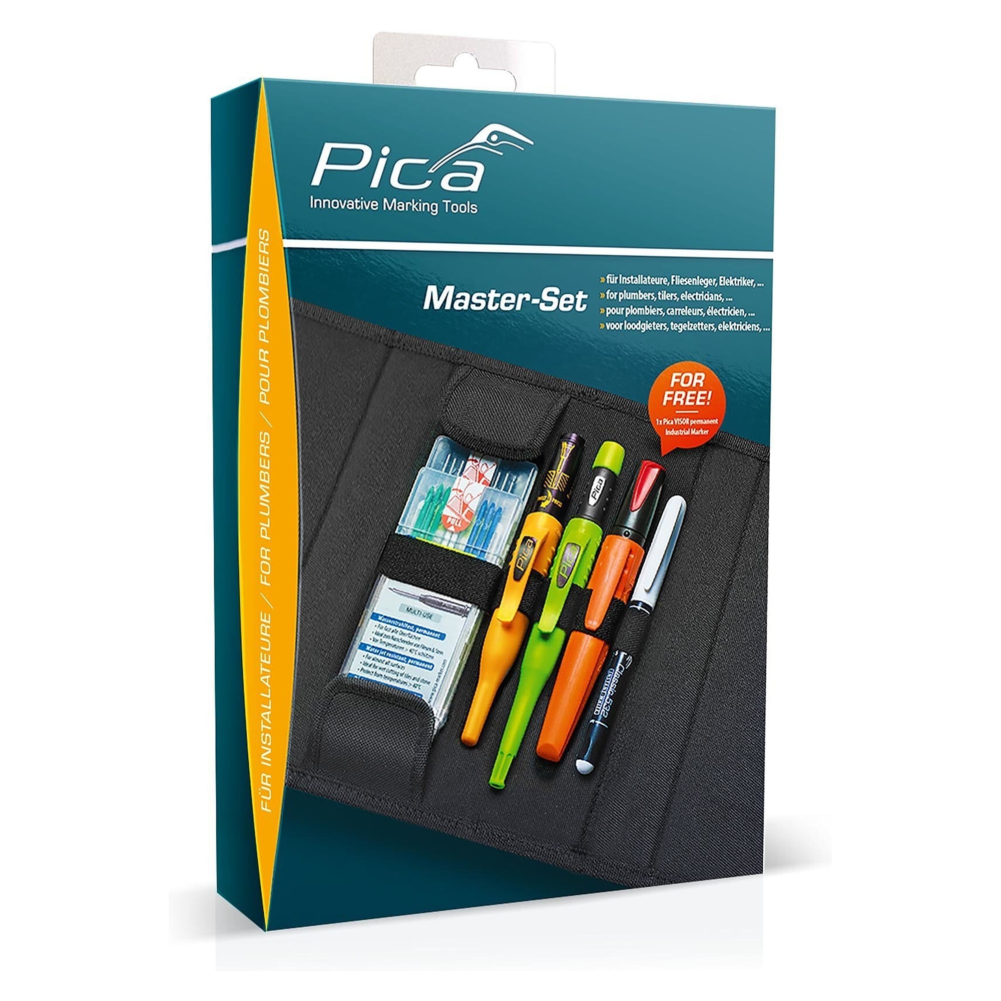 Plumber marking set in nylon case with Dry Marker, deep hole marker and refill leads - Pica 55020