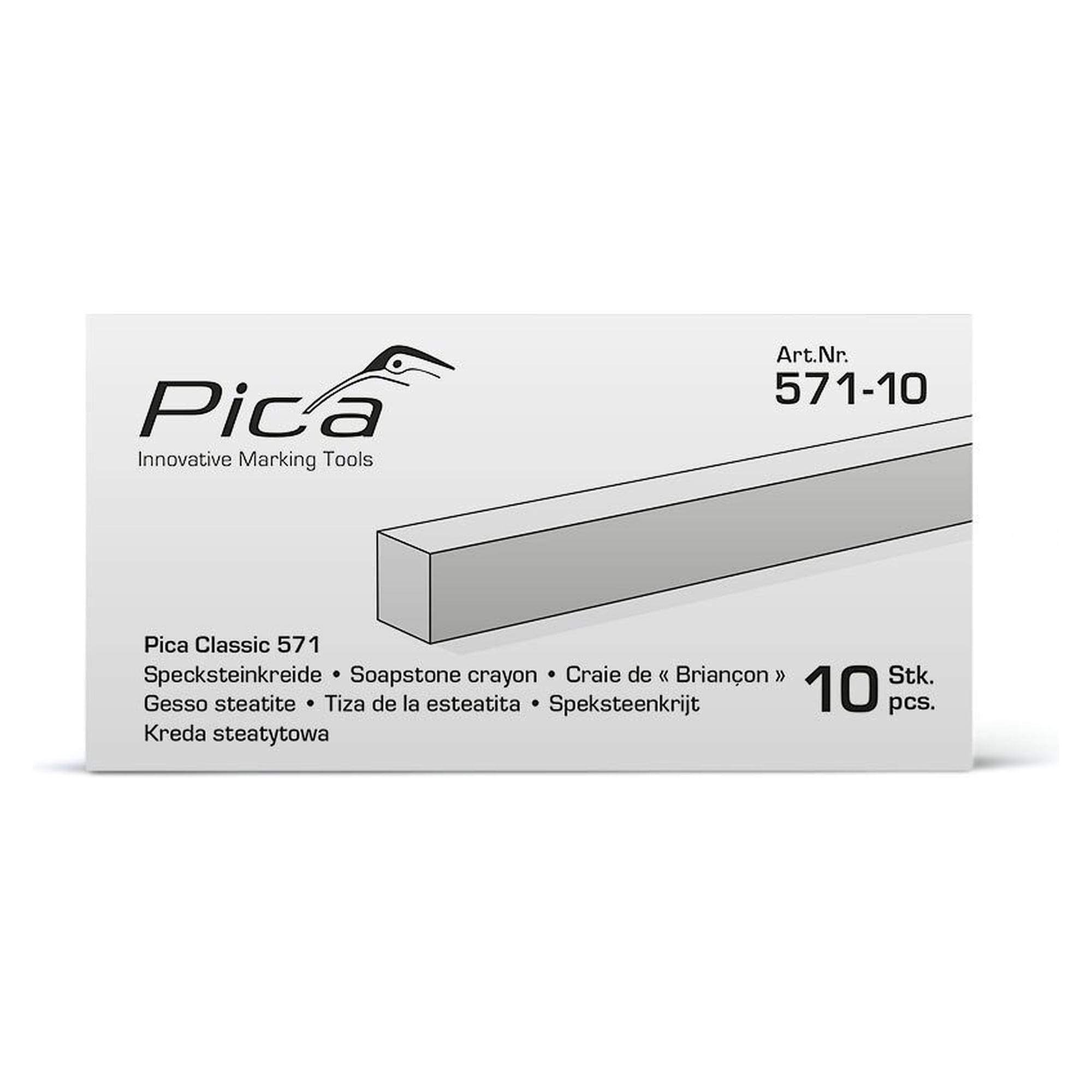 Soapstone chalk for welding work, square 10 x 10 x 100 mm, heat-resistant, pack of 10 - Pica 571-10