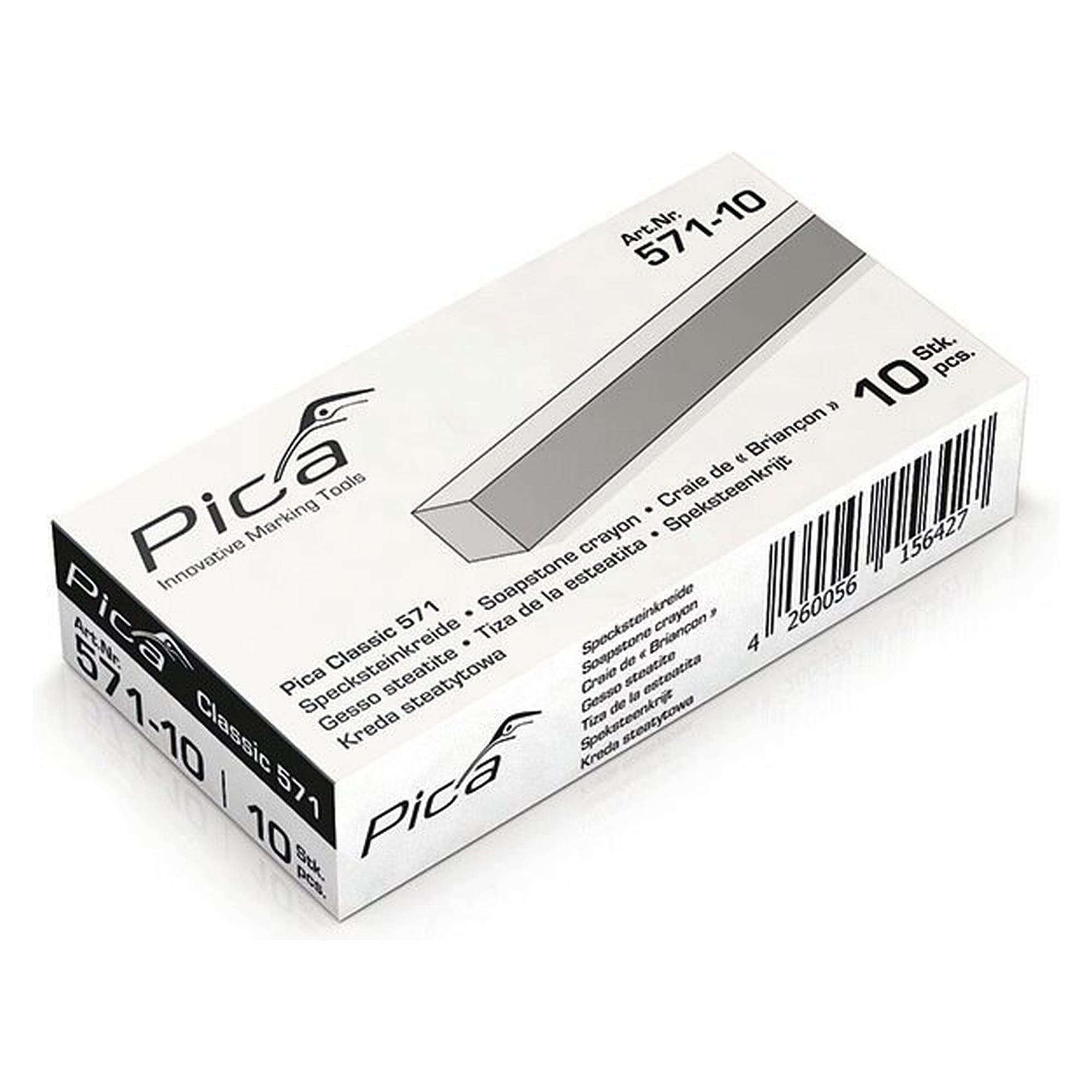 Soapstone chalk for welding work, square 10 x 10 x 100 mm, heat-resistant, pack of 10 - Pica 571-10