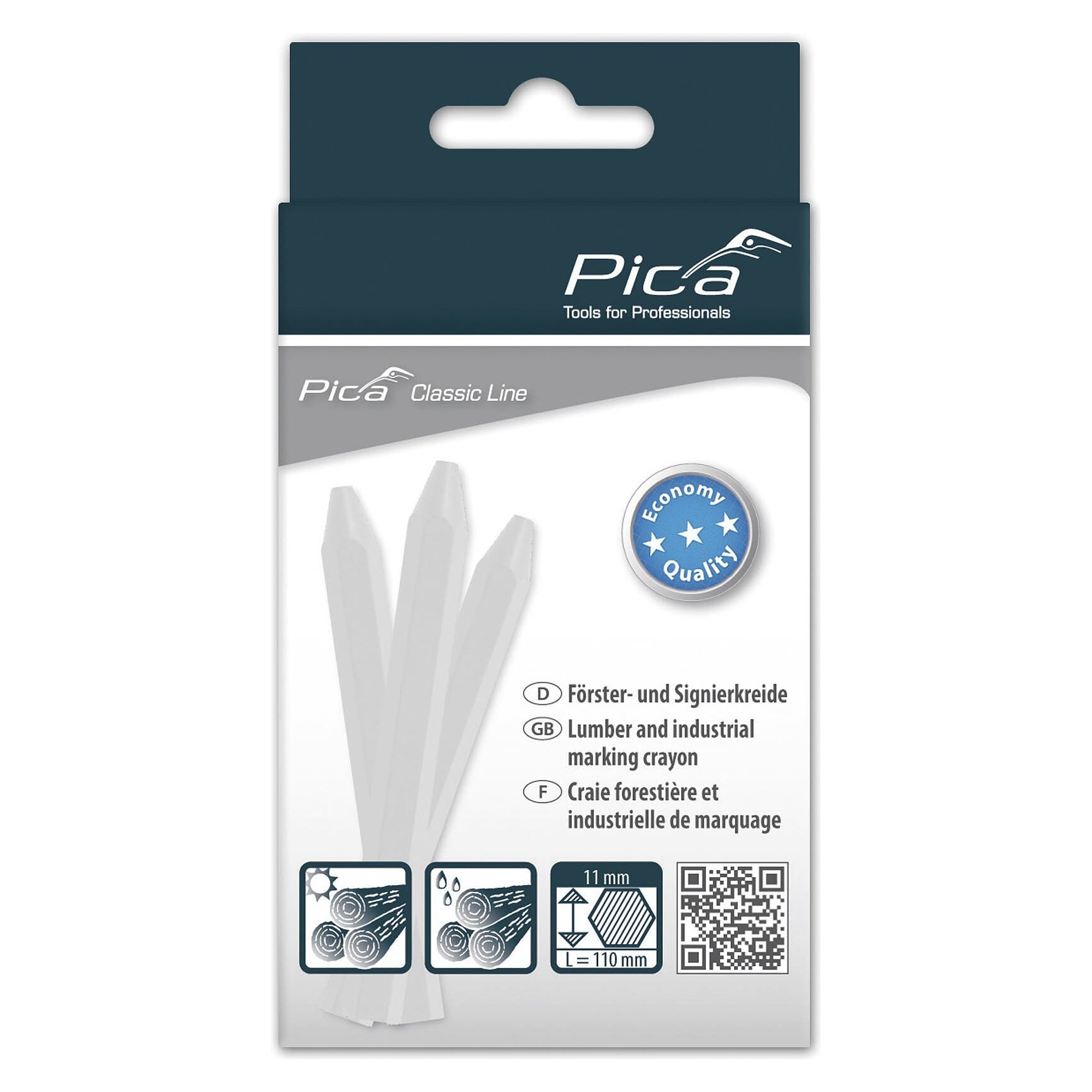 ECO marking crayon white, hexagonal Ø 11 x 110 mm, extruded and break-resistant, 12 pieces - Pica 591/52