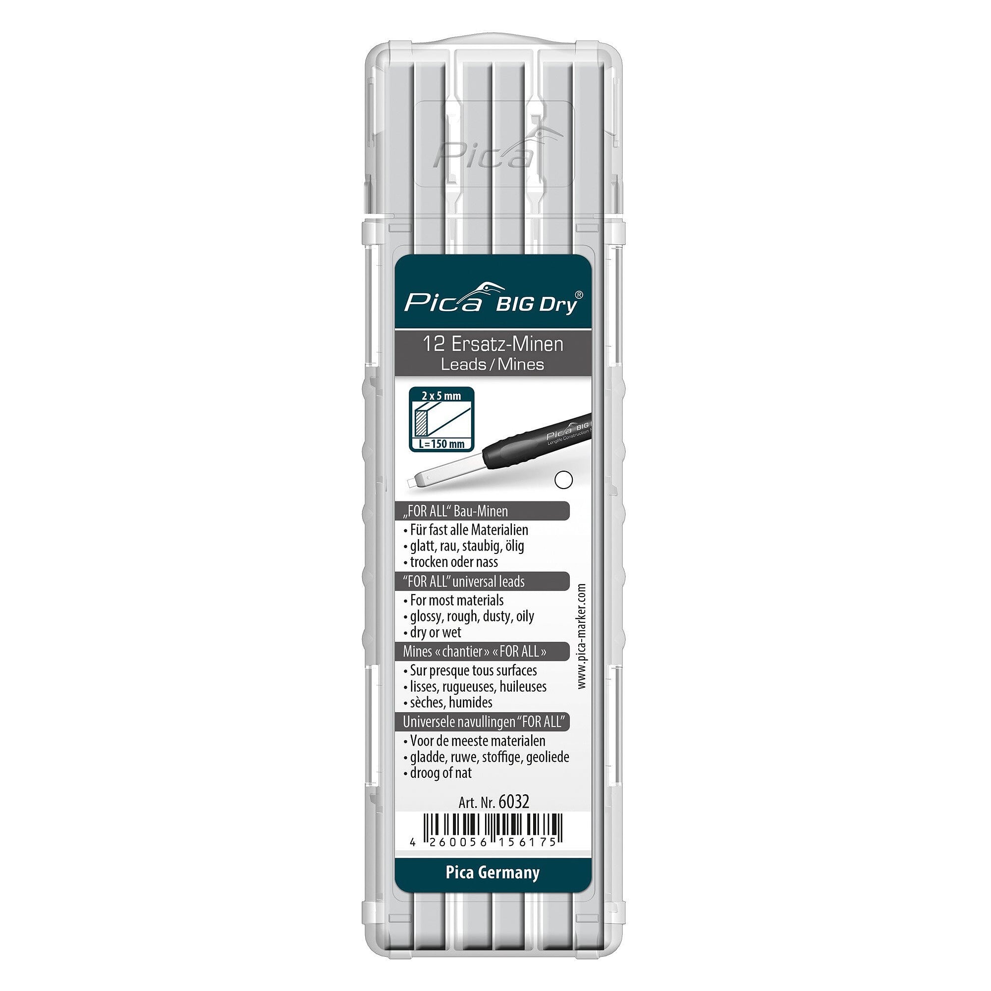 Ersatzminen FOR ALL weiß 2 x 5 mm für BIG DRY Marker, 12 Stück im Etui - Pica 6032
