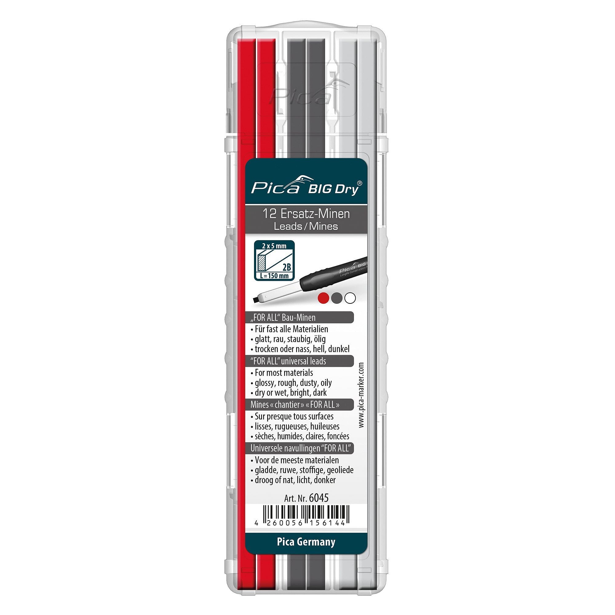 FOR ALL refill lead set for BIG DRY marker, 4 each graphite, red and white, blister - Pica 6045/SB