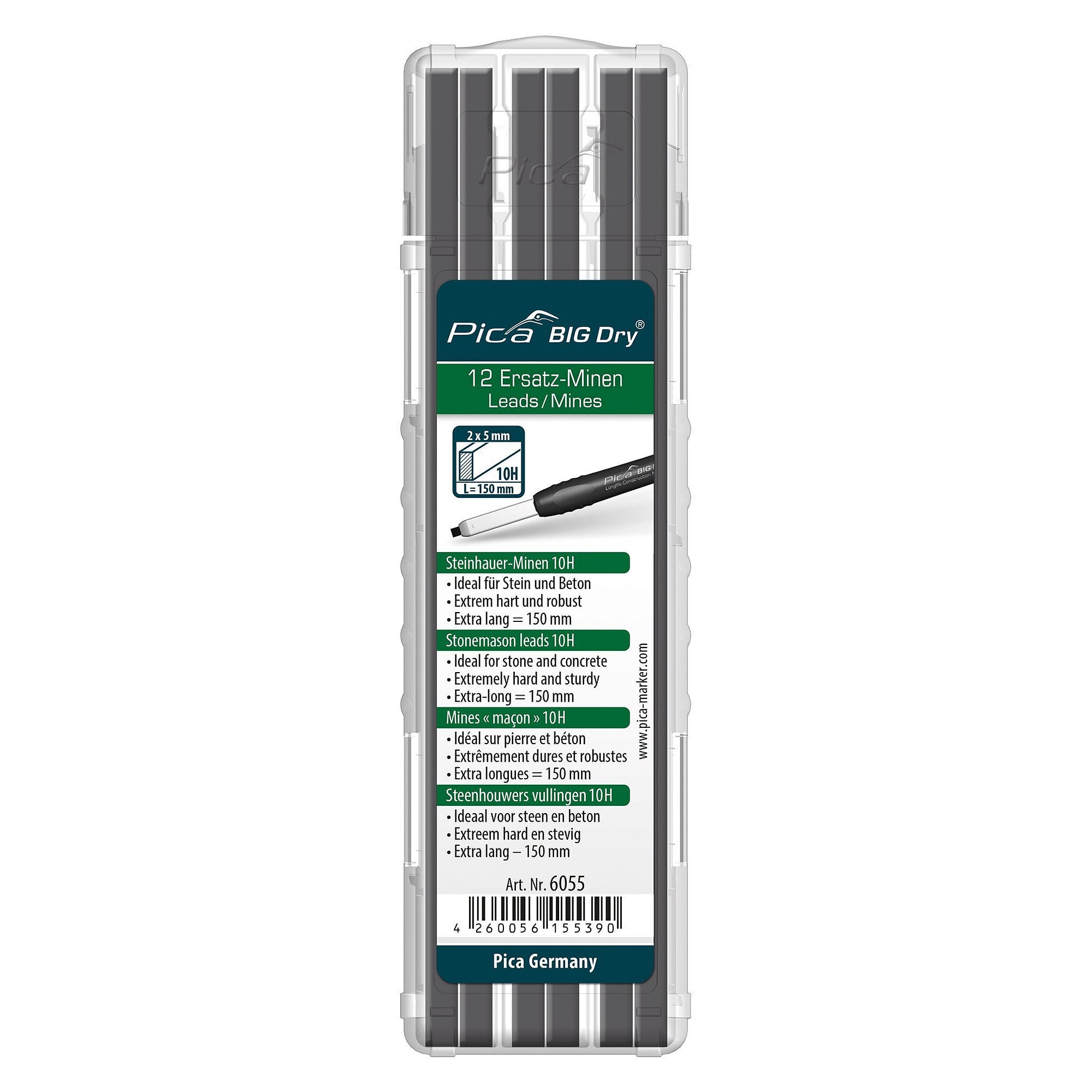 Ersatzminen-Set Steinhauer Graphit 10H für Pica BIG DRY, für Stein und Beton - Pica 6055