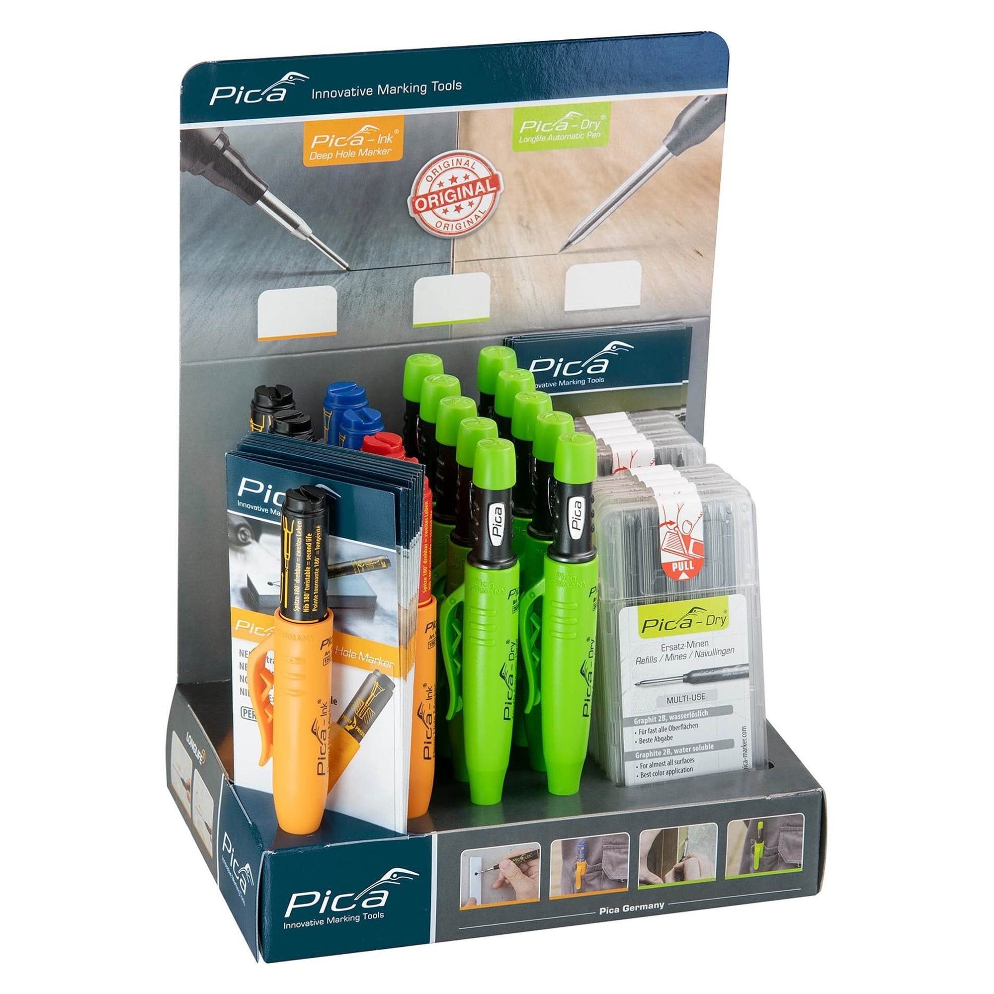 Thekendisplay MIXED "Graphit" mit Pica INK und DRY Markern, bestückt - Pica 66325