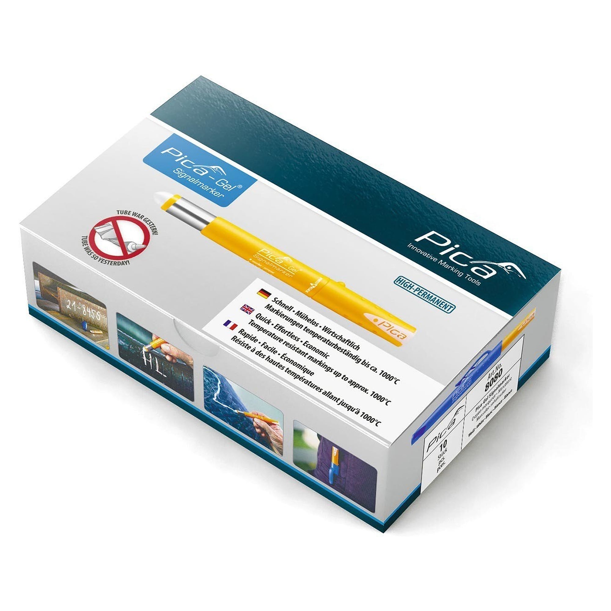 GEL signal marker white for wet, oily and rusty surfaces, heat resistant to 1000 °C - Pica 8080