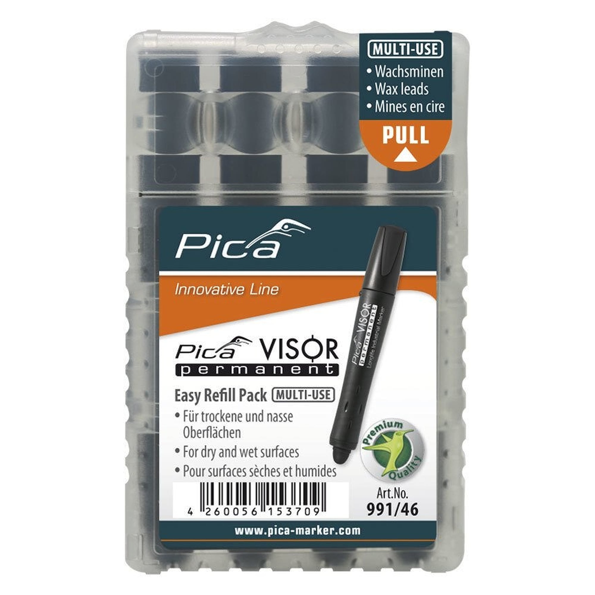 Ersatzminen VISOR permanent schwarz, 4 Wachssignierminen für nasse und ölige Flächen - Pica 991/46