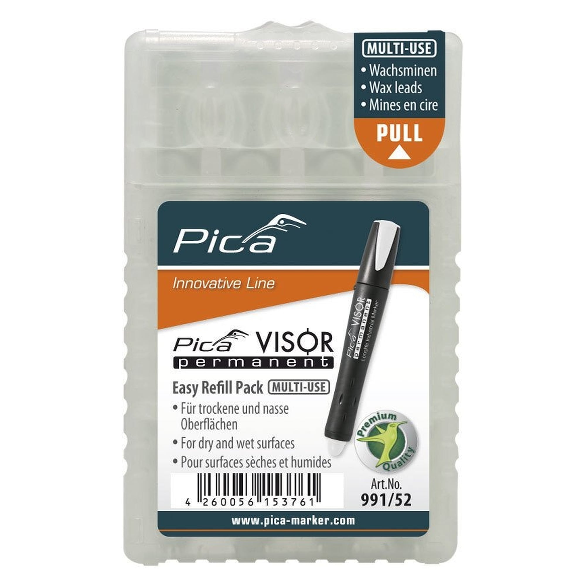 VISOR permanent refills white, 4 wax marking leads for wet and oily surfaces - Pica 991/52