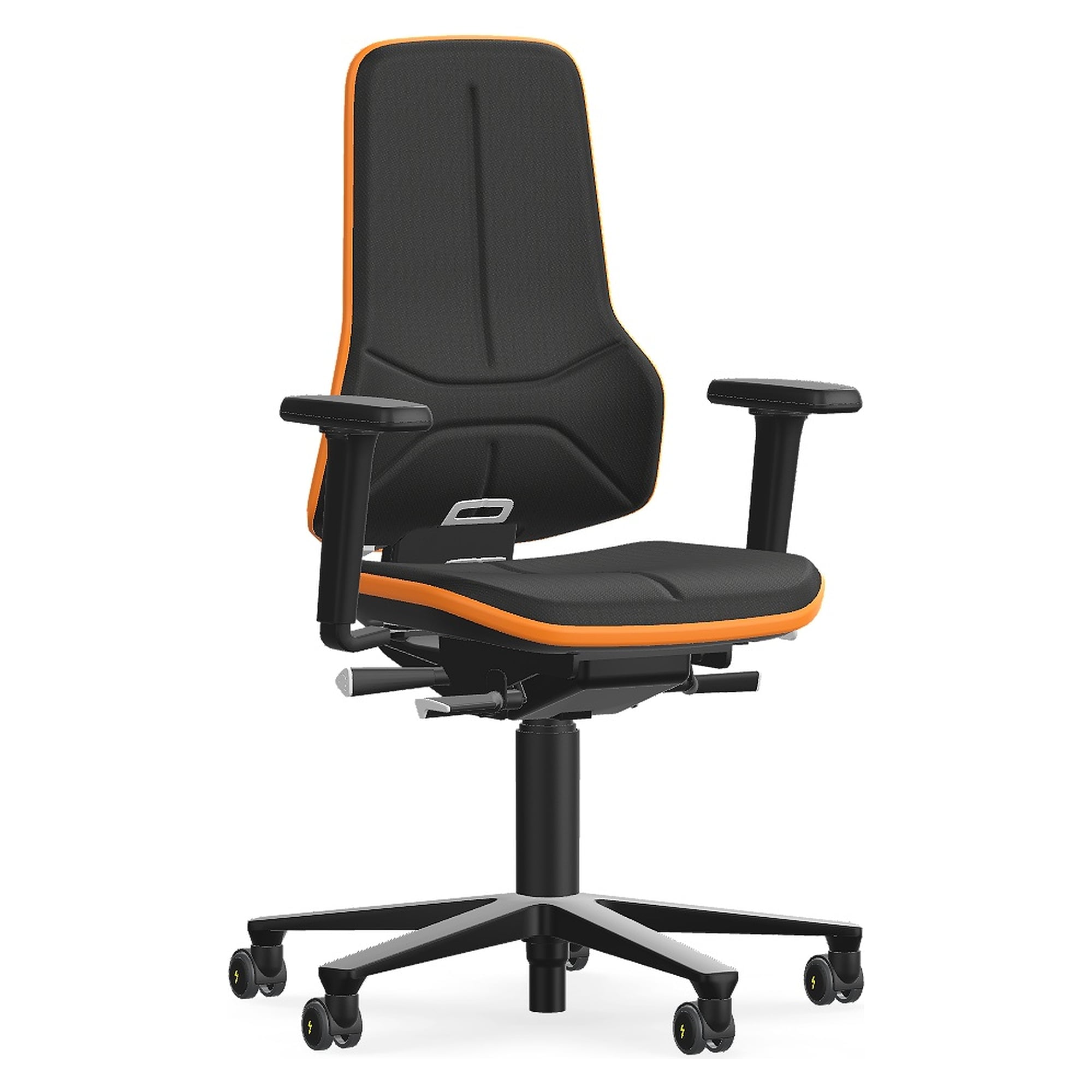 Siège de travail ESD Neon 2, tissu Duotec noir, Flexband orange, configuré - Bimos 9563E-9801-3279-521217-603-770217-801-904