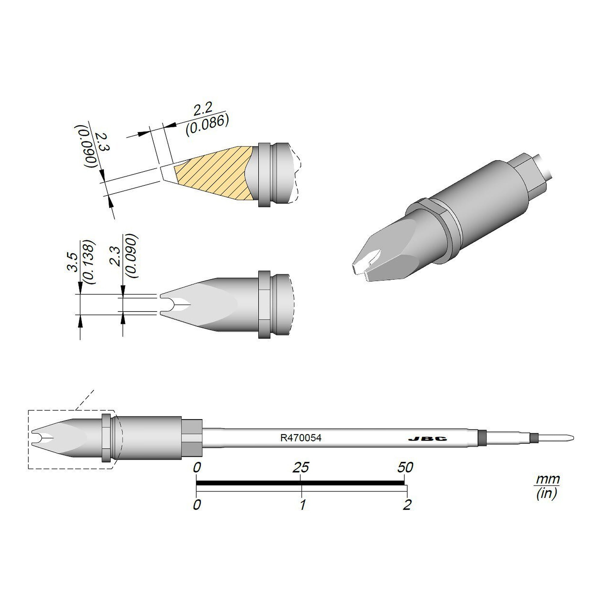 Lötspitze R470 Pin-Connector Ø 2,3 mm, gerade, für TR470 und TRA470 - JBC R470054