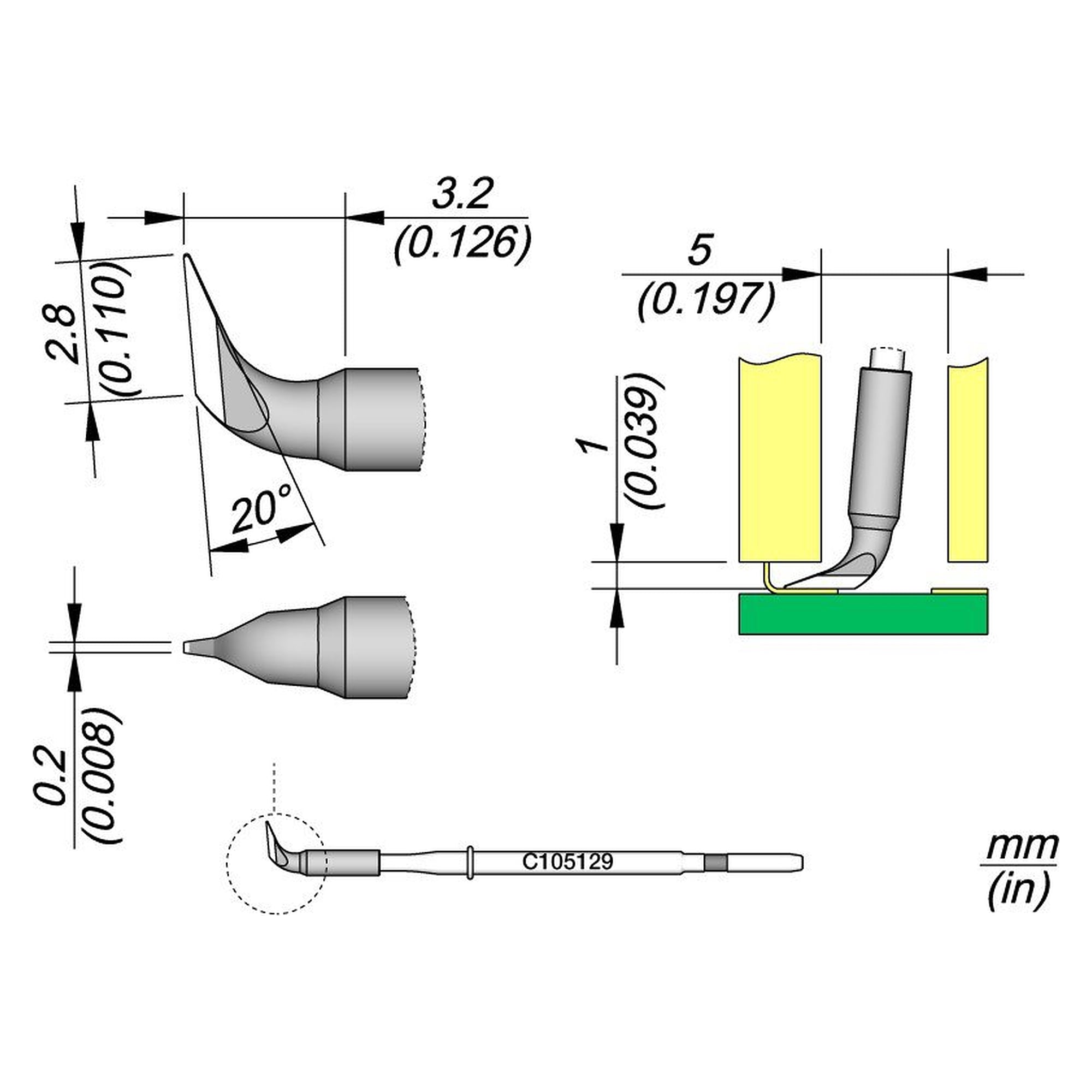 Nano-Lötspitze messerförmig 2,8 x 0,2 mm für NT105 und NP105 - JBC C105129