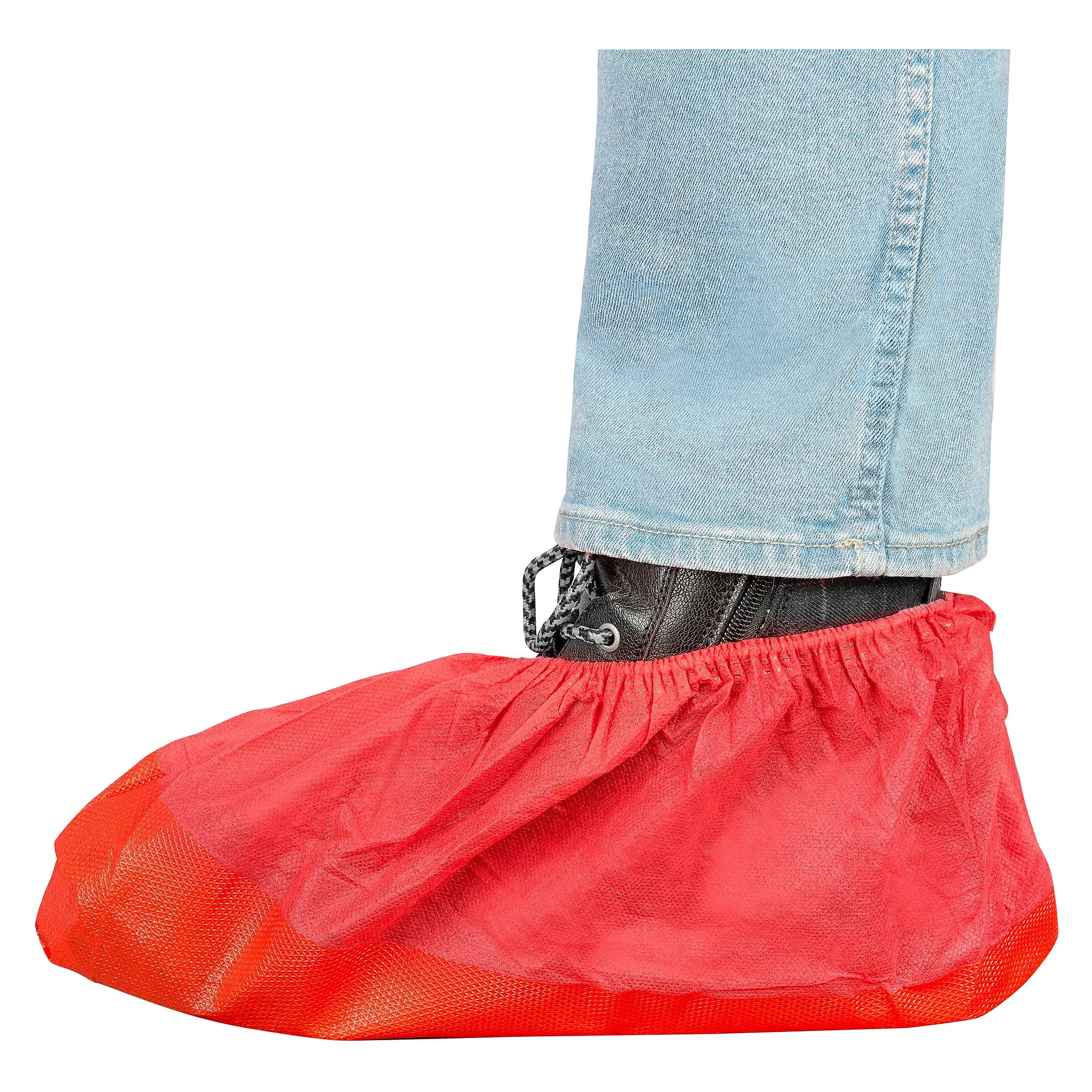 Einweg-Überschuh aus PP-Vlies 35 g/m², hoch, extra groß, rutschfeste Sohle, rot, CE Kat. I - DS Safety Wear H7101R
