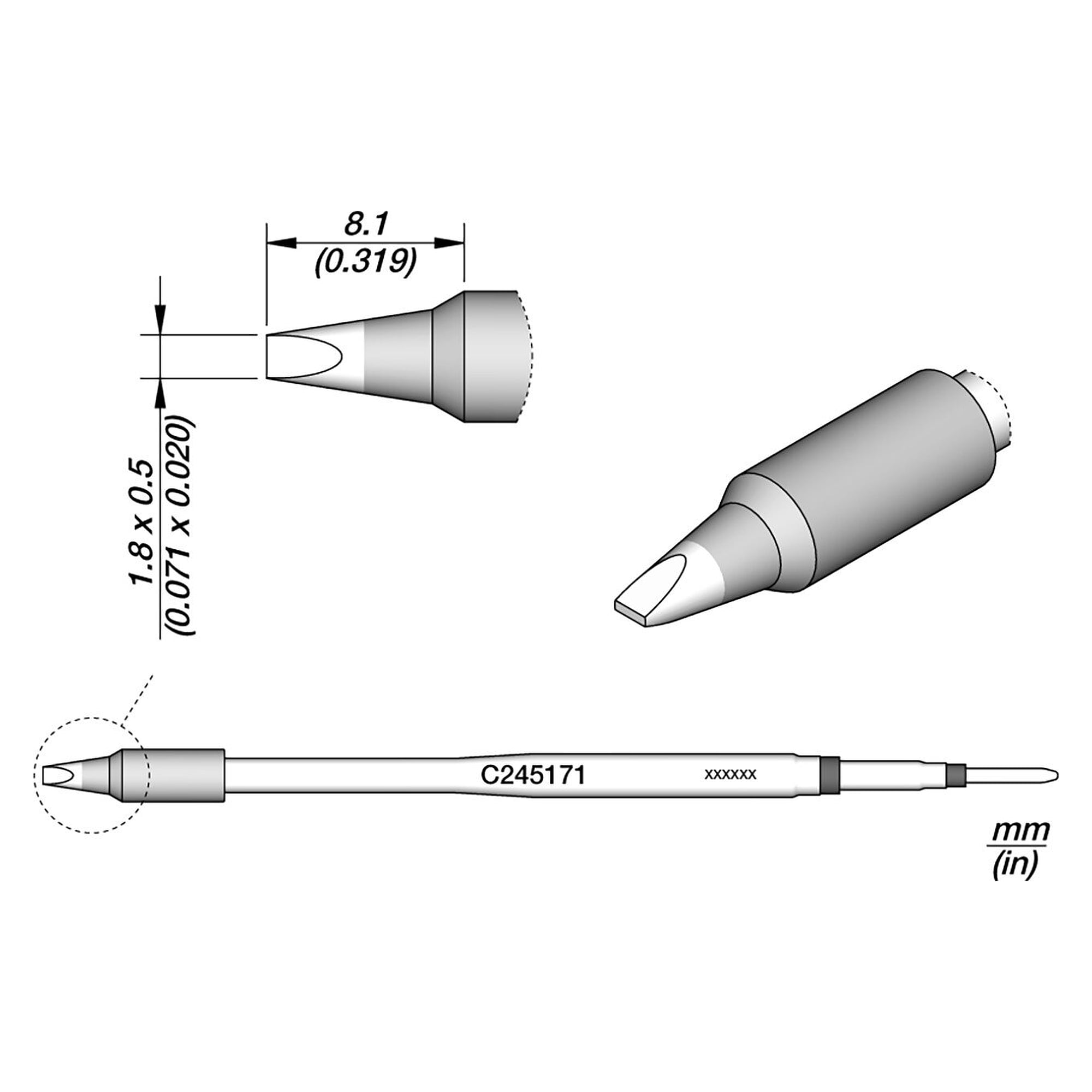 Lötspitze meißelförmig gerade 1,8 x 0,5 mm für Lötkolben T245 - JBC C245171