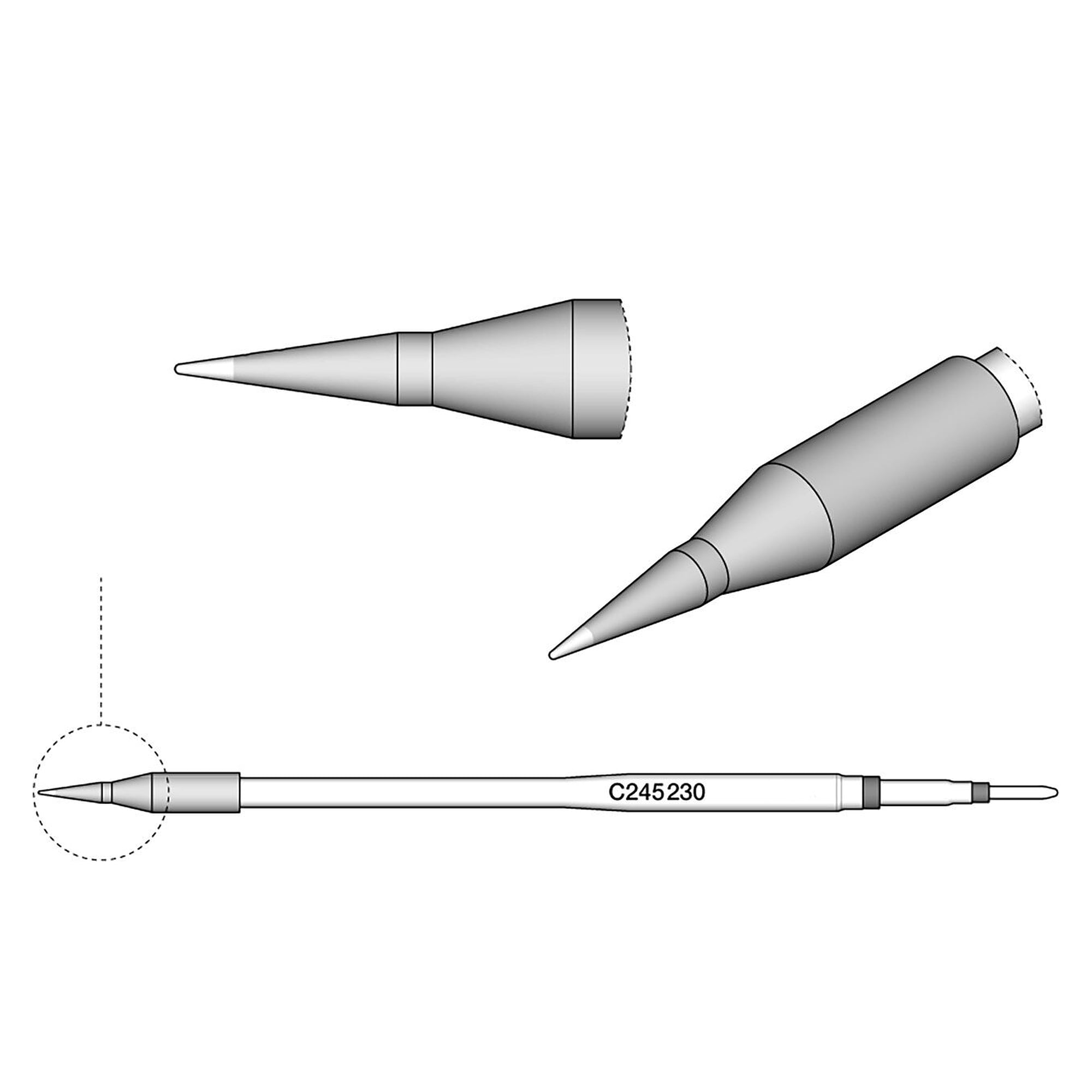 Lötspitze bleistiftspitz 0,3 mm, lange Bauform, Serie C245 für T245 - JBC C245230