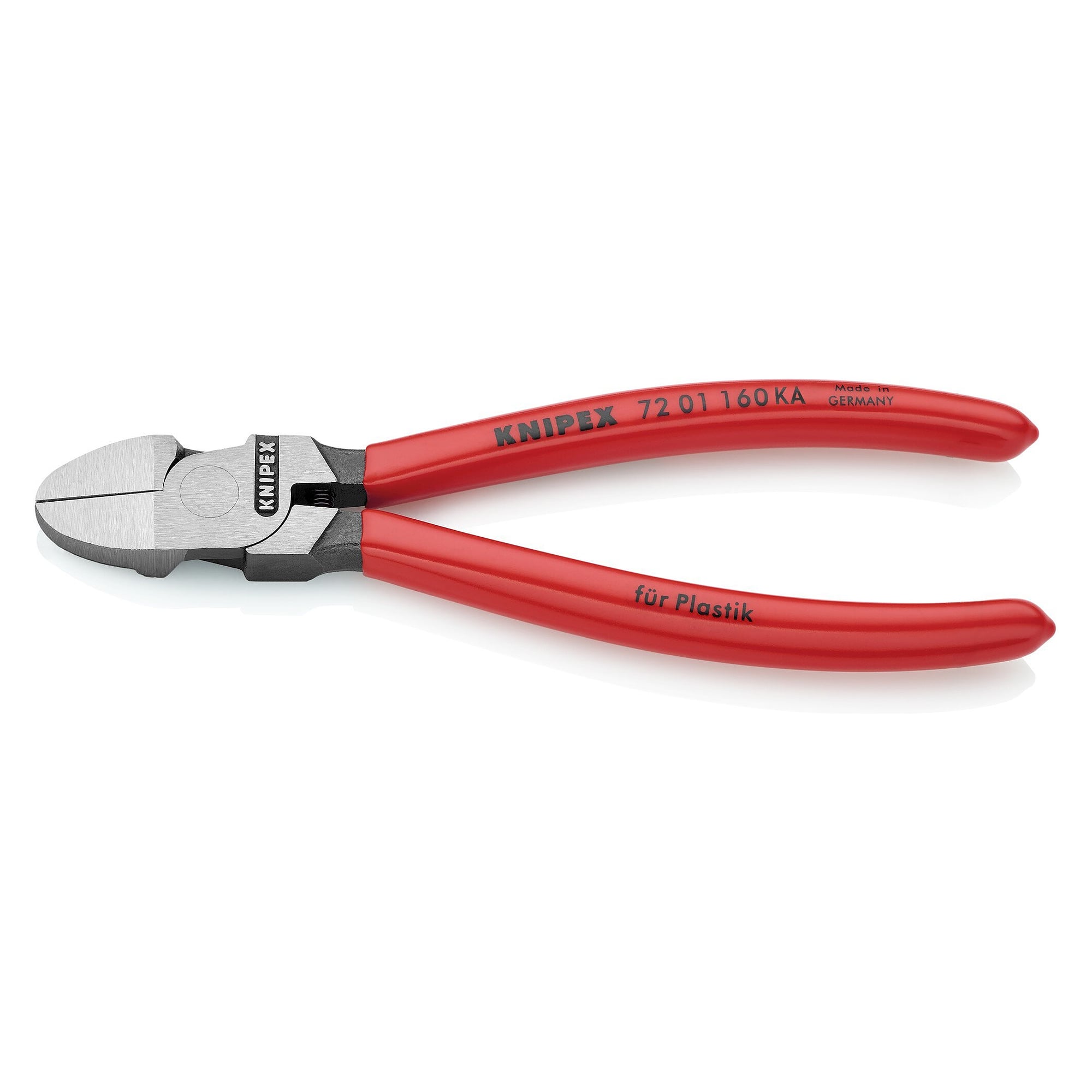 Diagonal cutter for plastics with round head, flush cut edge without bevel, 160 mm - Knipex 72 01 160 KA