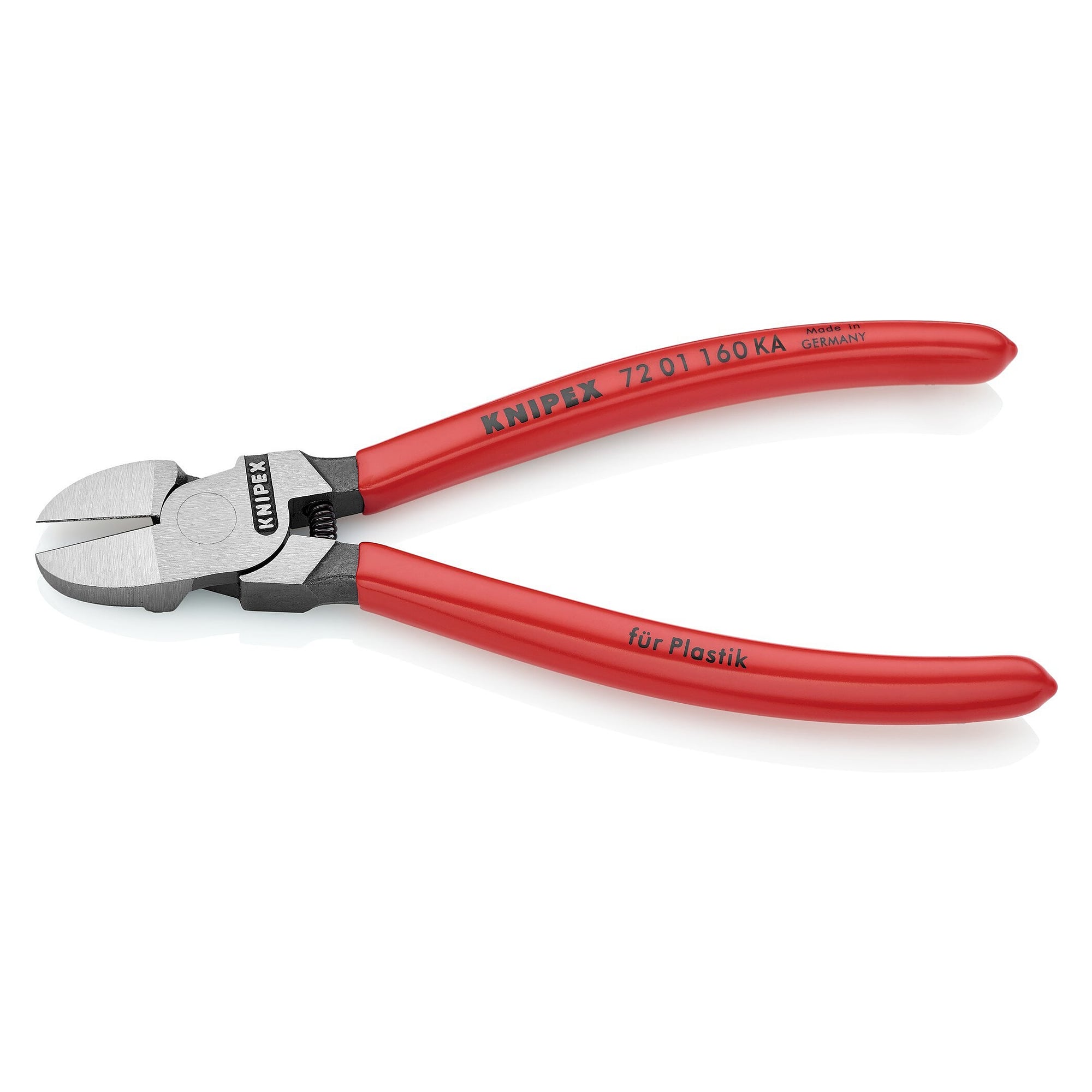 Diagonal cutter for plastics with round head, flush cut edge without bevel, 160 mm - Knipex 72 01 160 KA