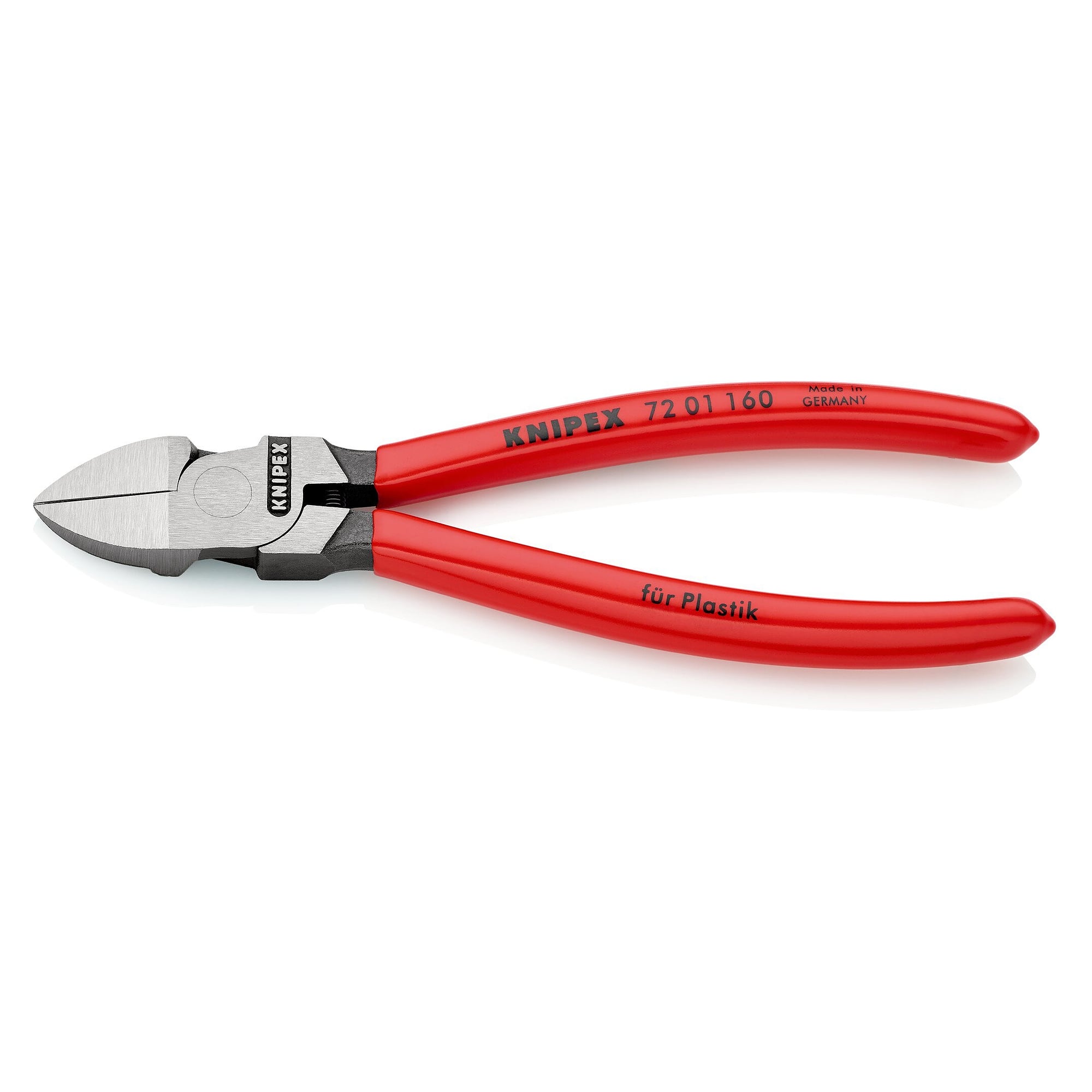 Diagonal cutter for plastics with opening spring, flush edge without bevel, 160 mm - Knipex 72 01 160 SB