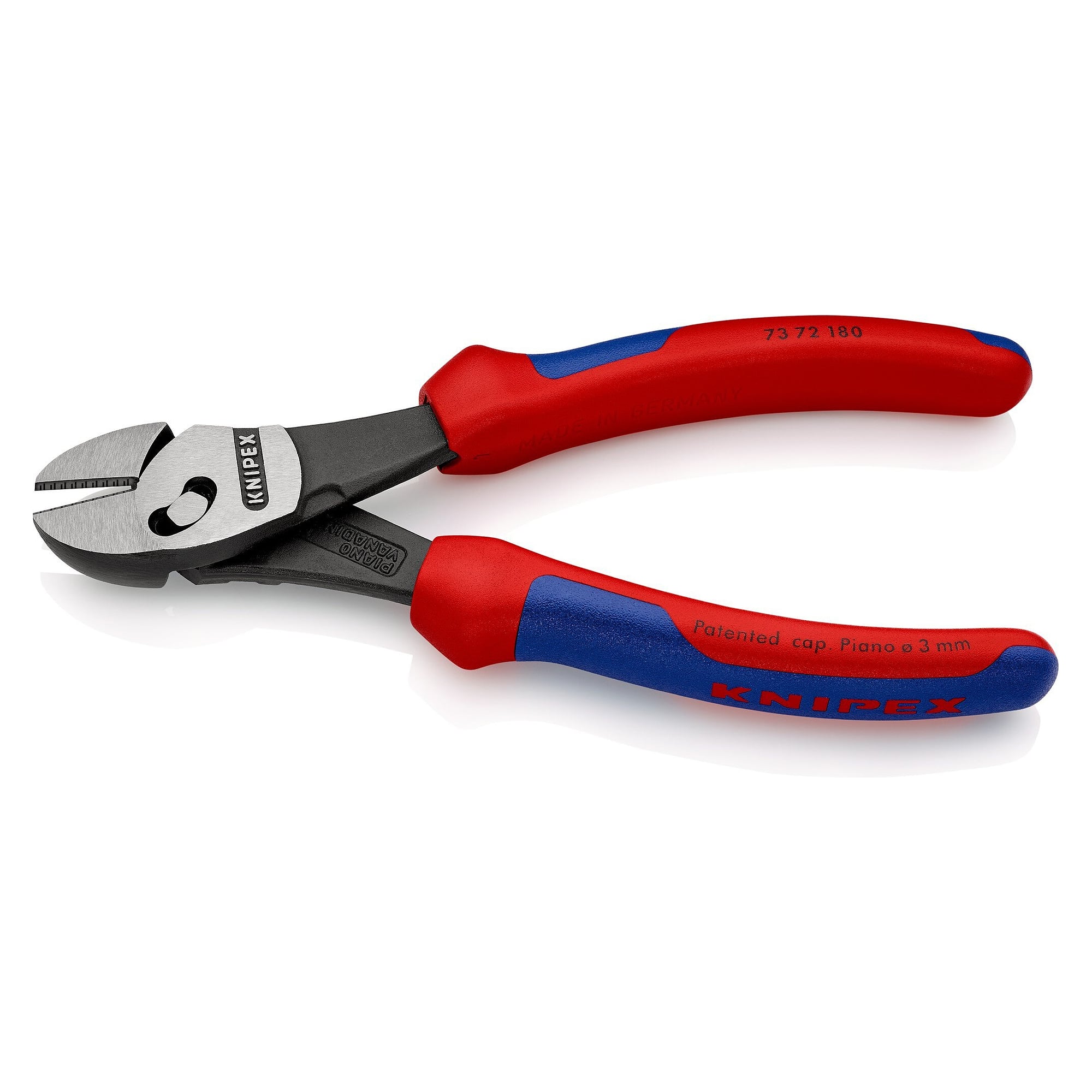 TwinForce high-performance diagonal cutter with double joint, 62 HRC edges, 180 mm - Knipex 73 72 180 BK